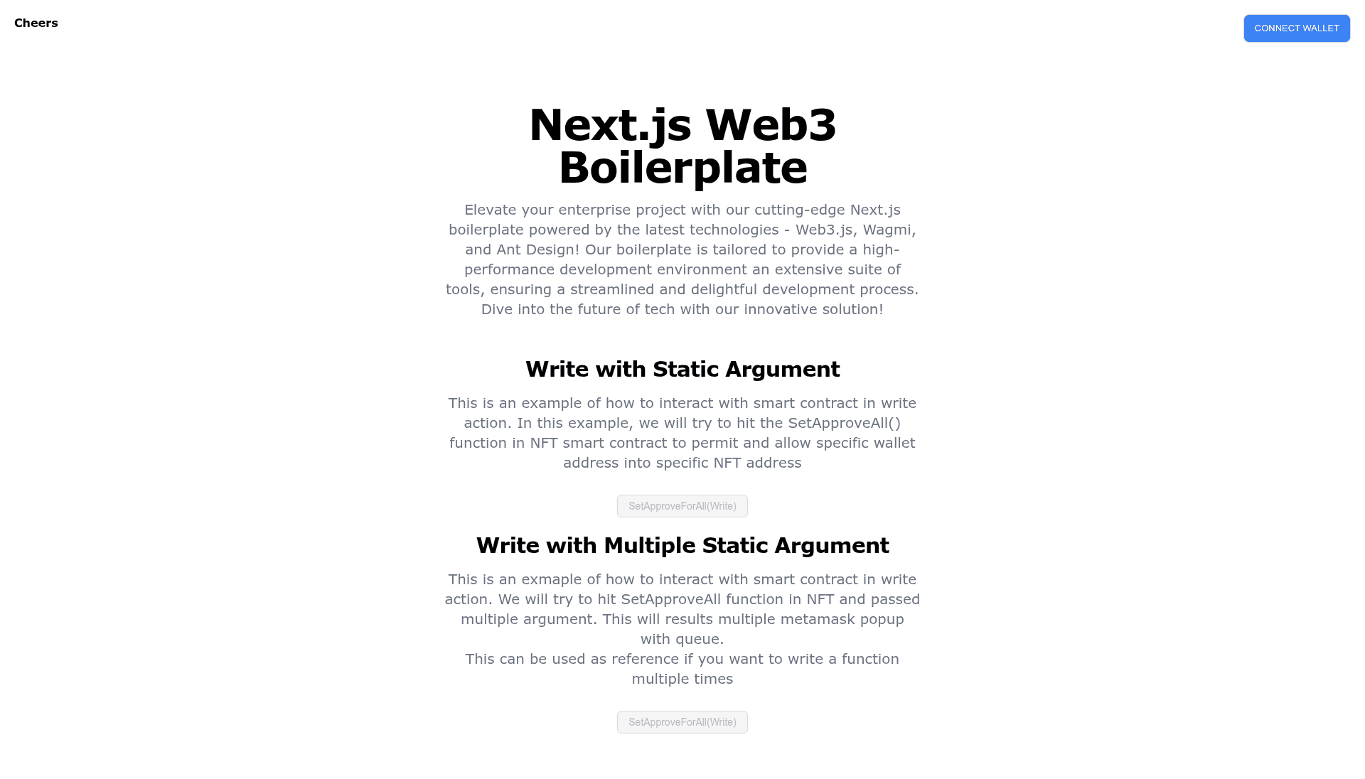 screenshot of NextJS Wagmi Boilerplate Web3 on template0.com