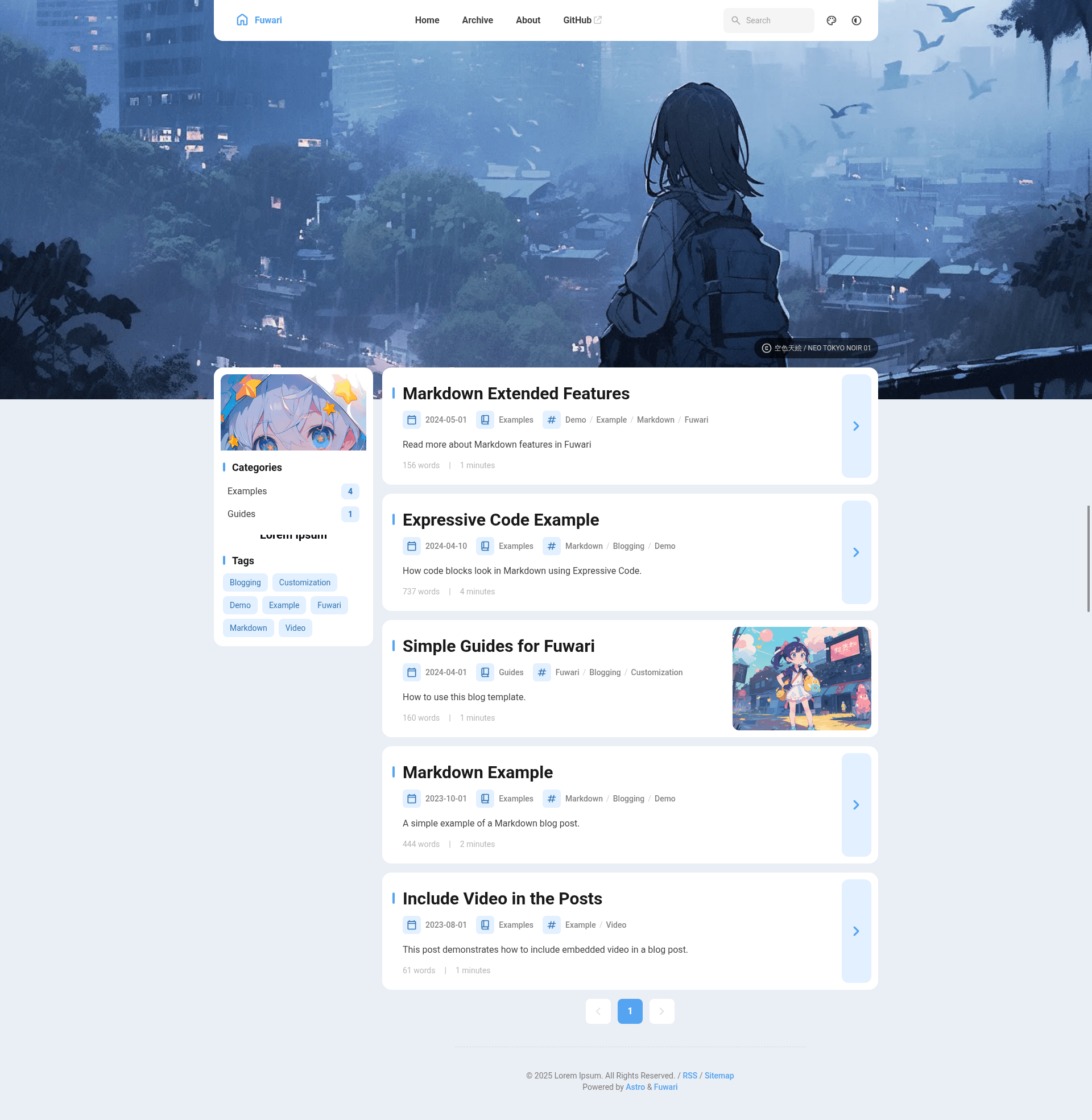 screenshot of Fuwari on template0.com