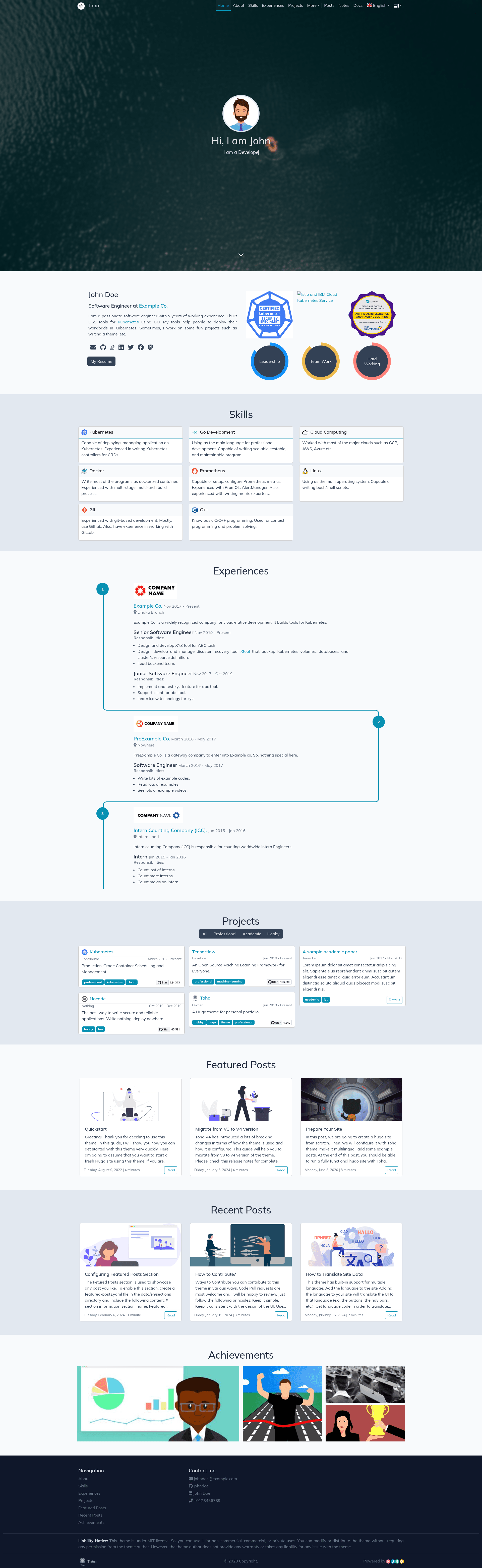 screenshot of Toha Guides on template0.com