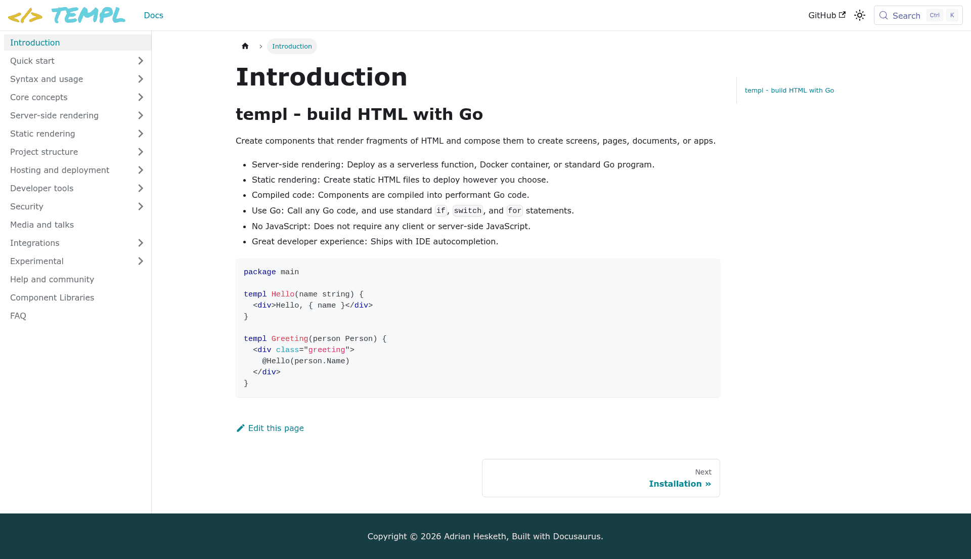 screenshot of Templ on template0.com