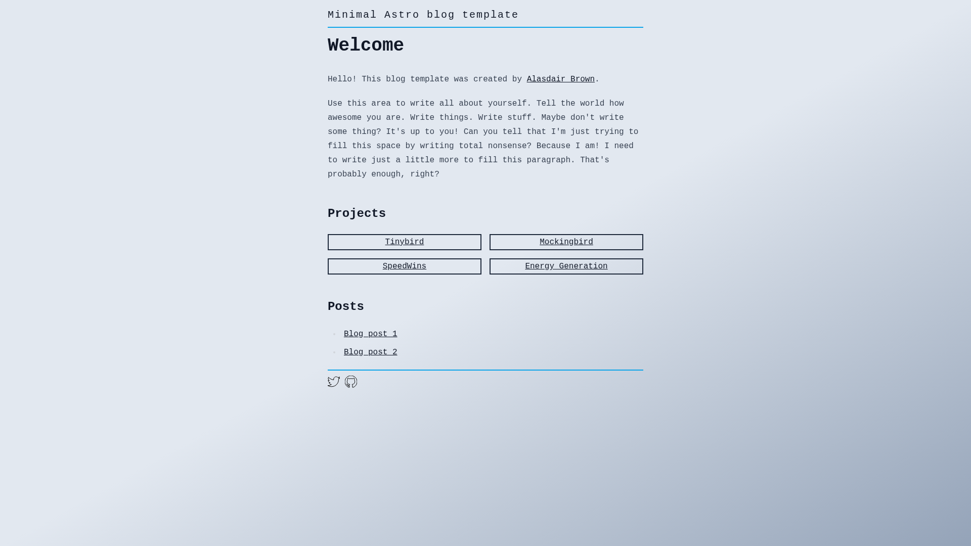 screenshot of Minimal Astro Blog Template on template0.com