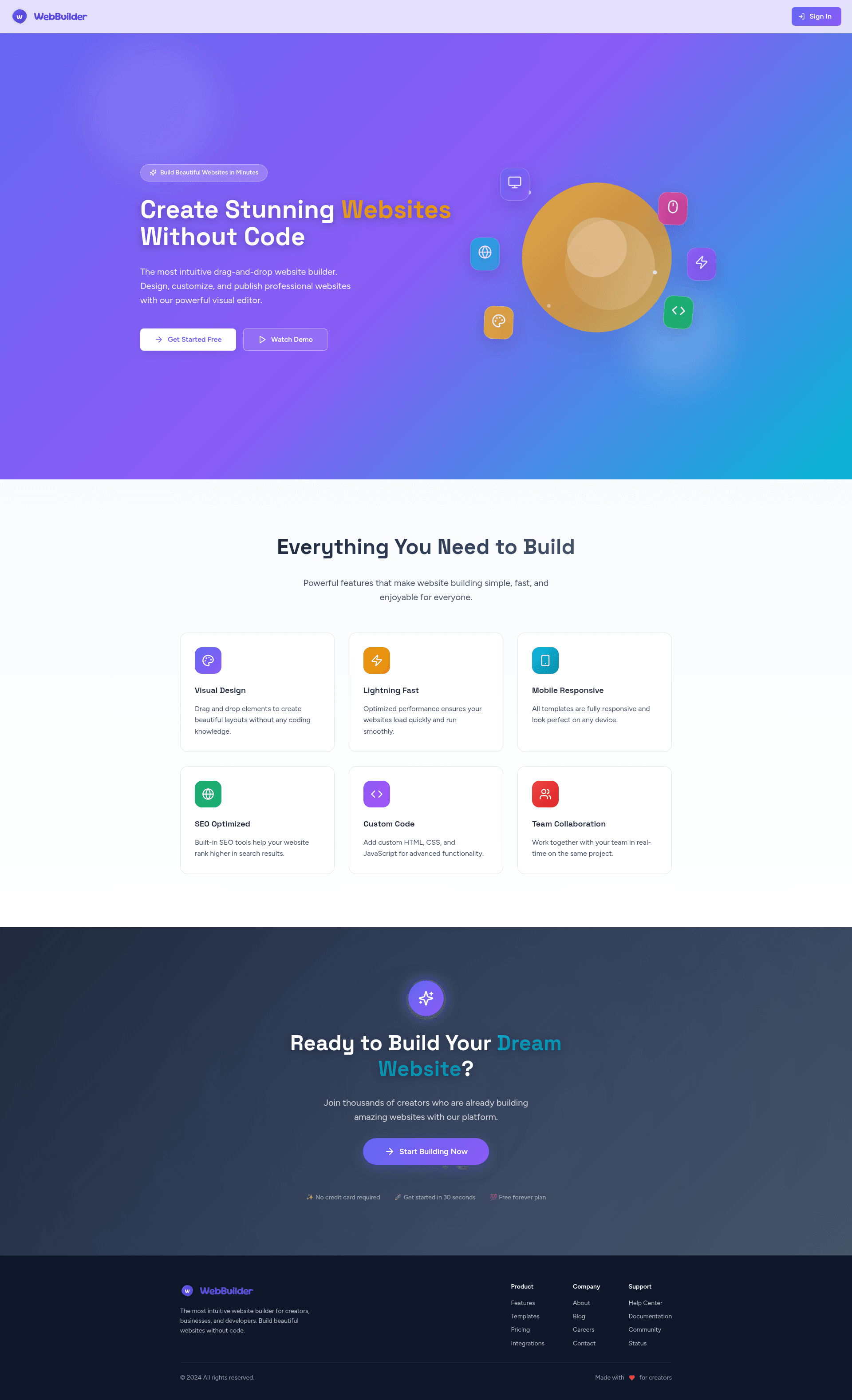 screenshot of Web Builder on template0.com
