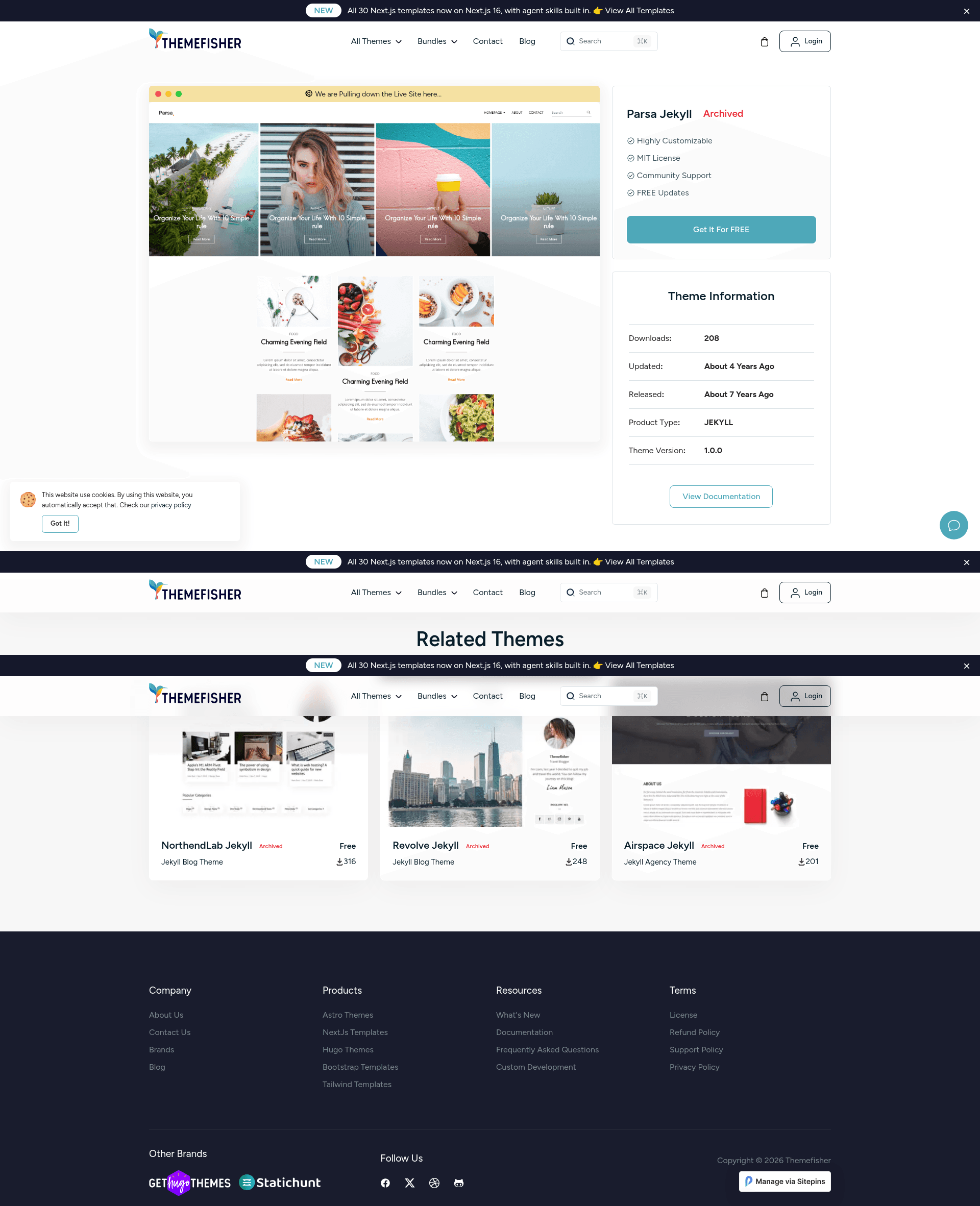 screenshot of Parsa Jekyll on template0.com