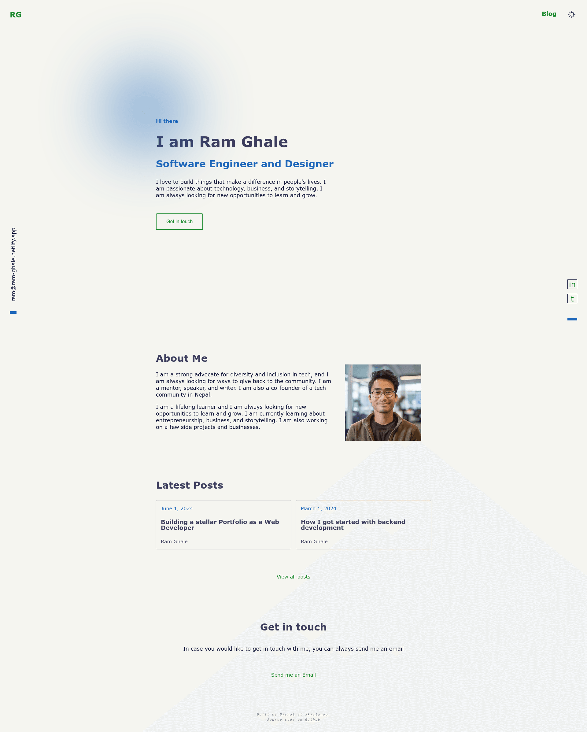 screenshot of Web Developer Portfolio Template (Ram Ghale) on template0.com