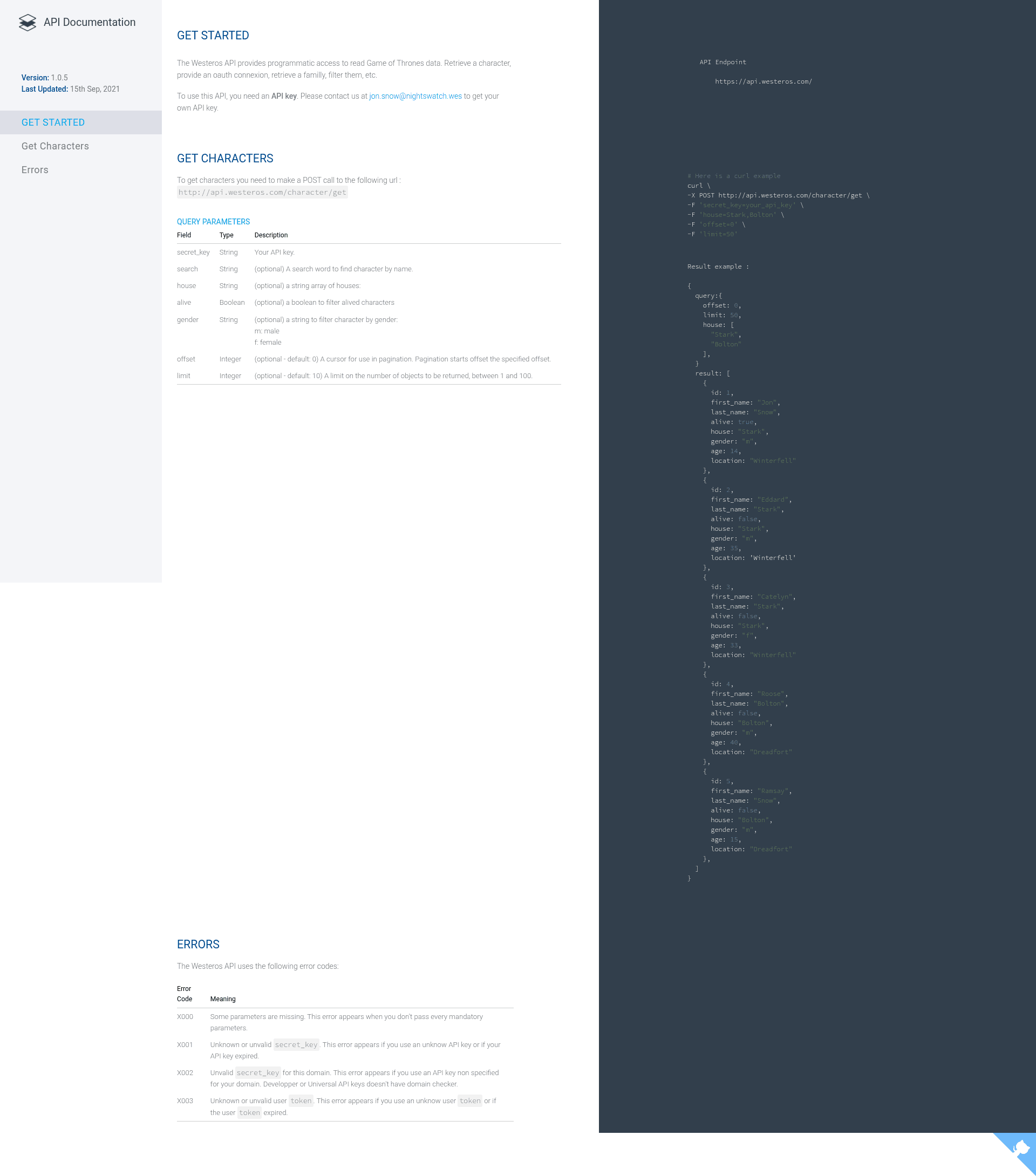 screenshot of API Documentation HTML Template on template0.com