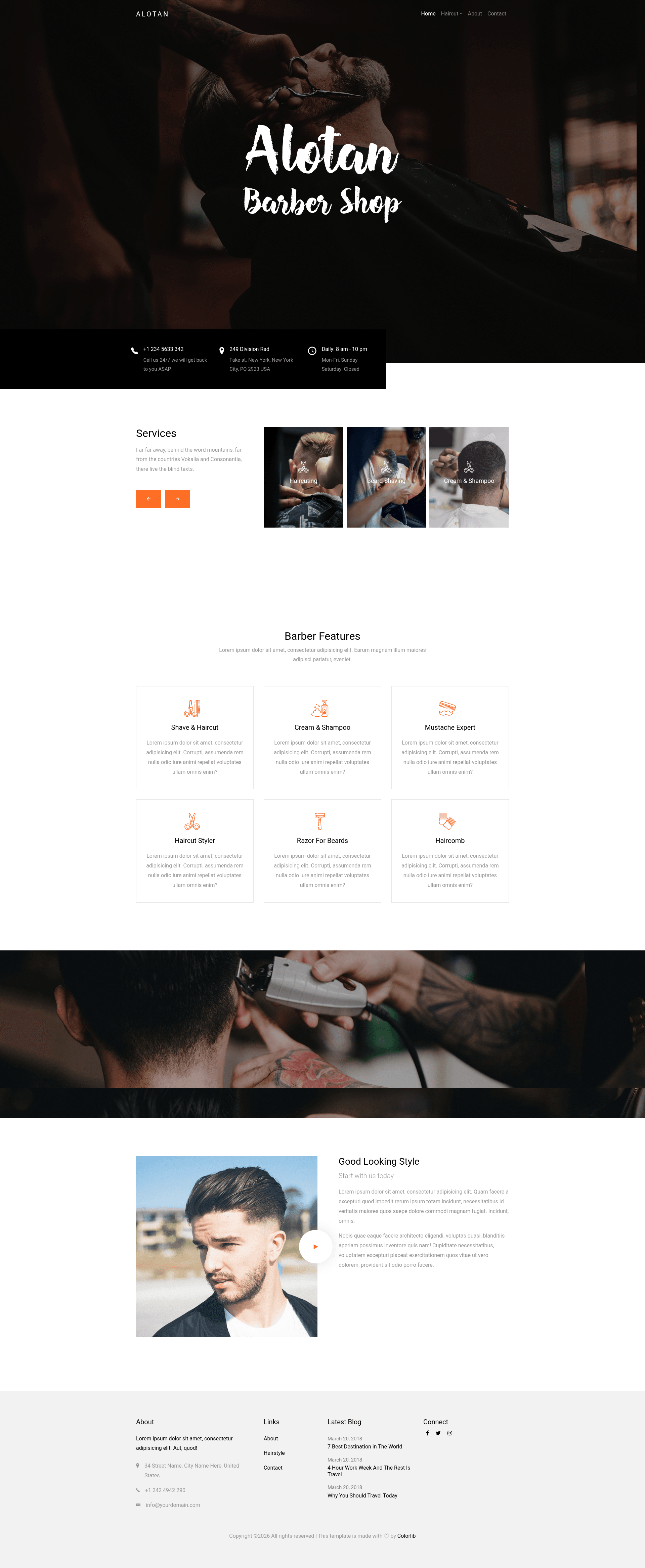 screenshot of Alotan – Free Bootstrap 4 Barbershop Template on template0.com
