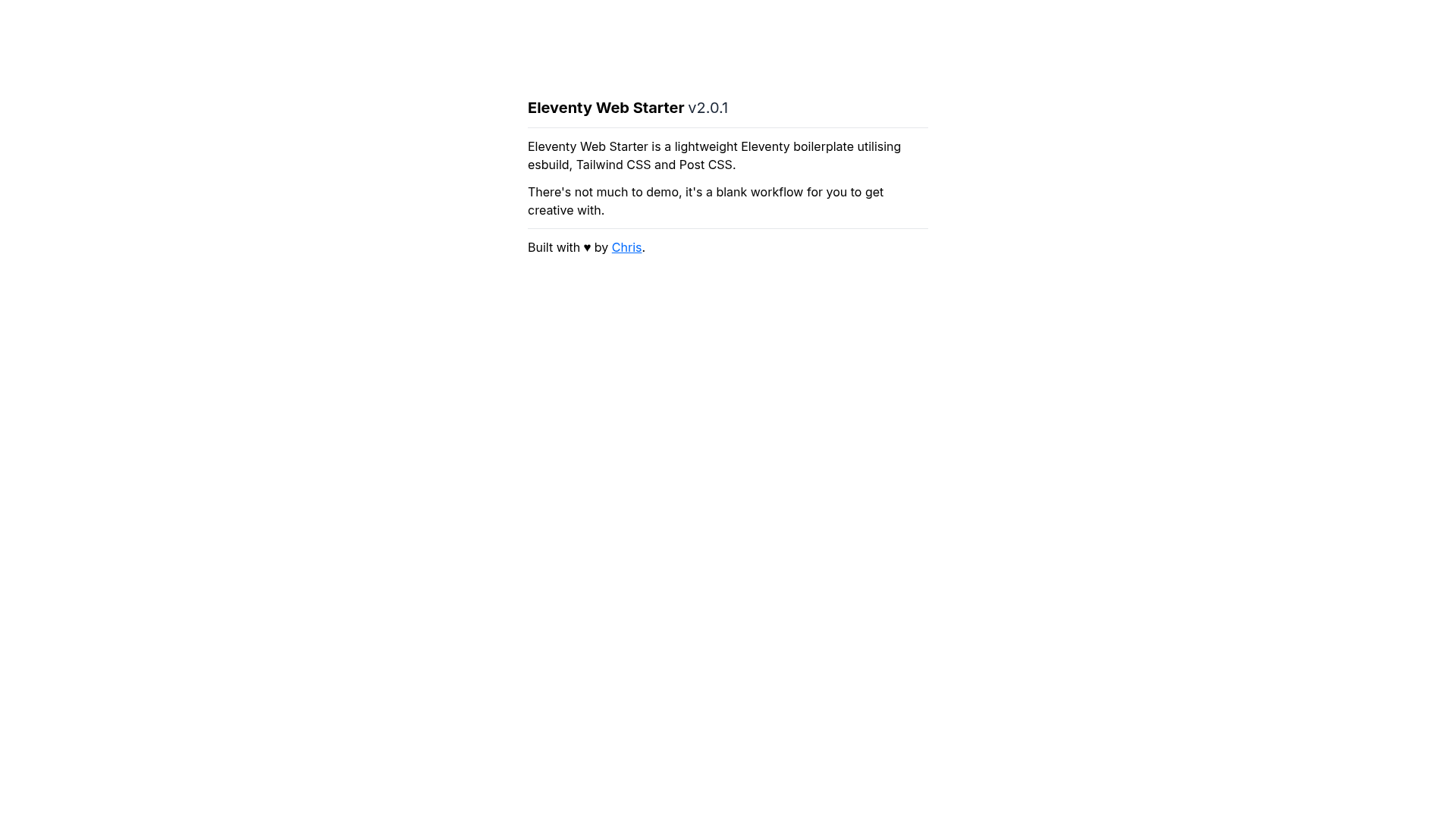 screenshot of Eleventy Web Starter on template0.com