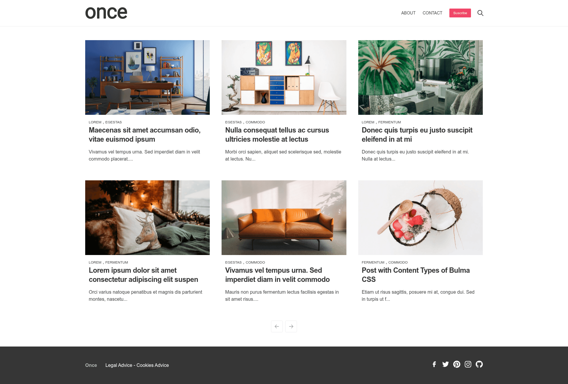 screenshot of Once - Eleventy Theme on template0.com