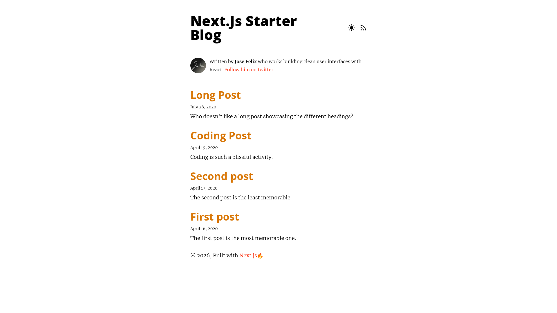 screenshot of Next.js blog starter on template0.com