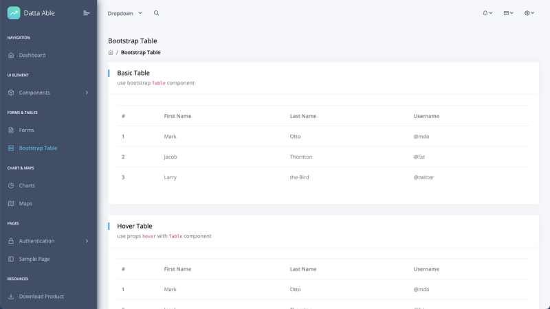 Image for Datta Able Django React Free Admin Template on template0.com Image for Datta Able Django React Free Admin Template on template0.com
