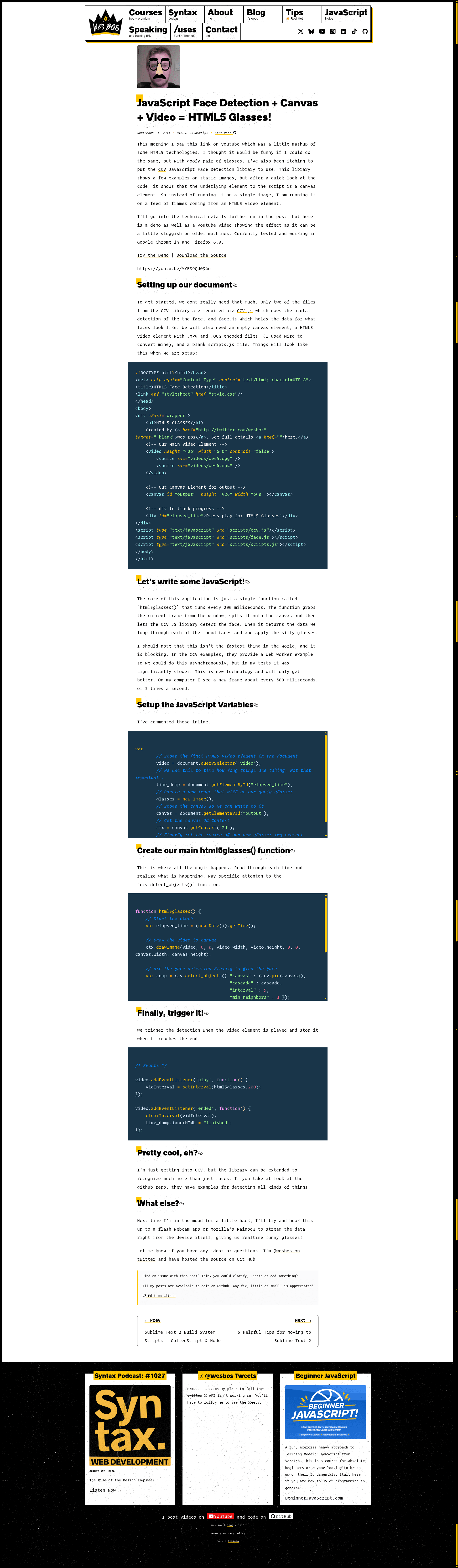 screenshot of HTML5 Video Face Detection on template0.com