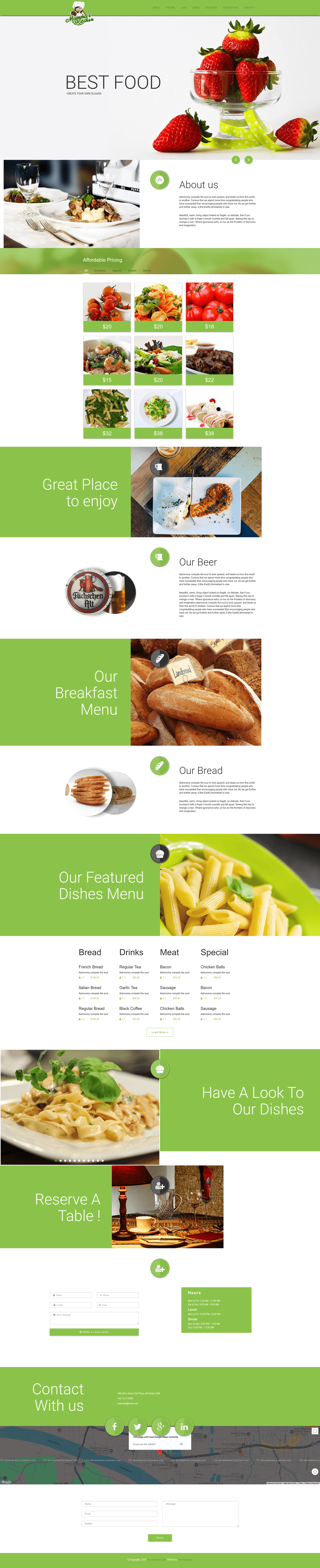 screenshot of Mamma's Kitchen – Free Responsive HTML5 Bootstrap Restaurant Template on template0.com