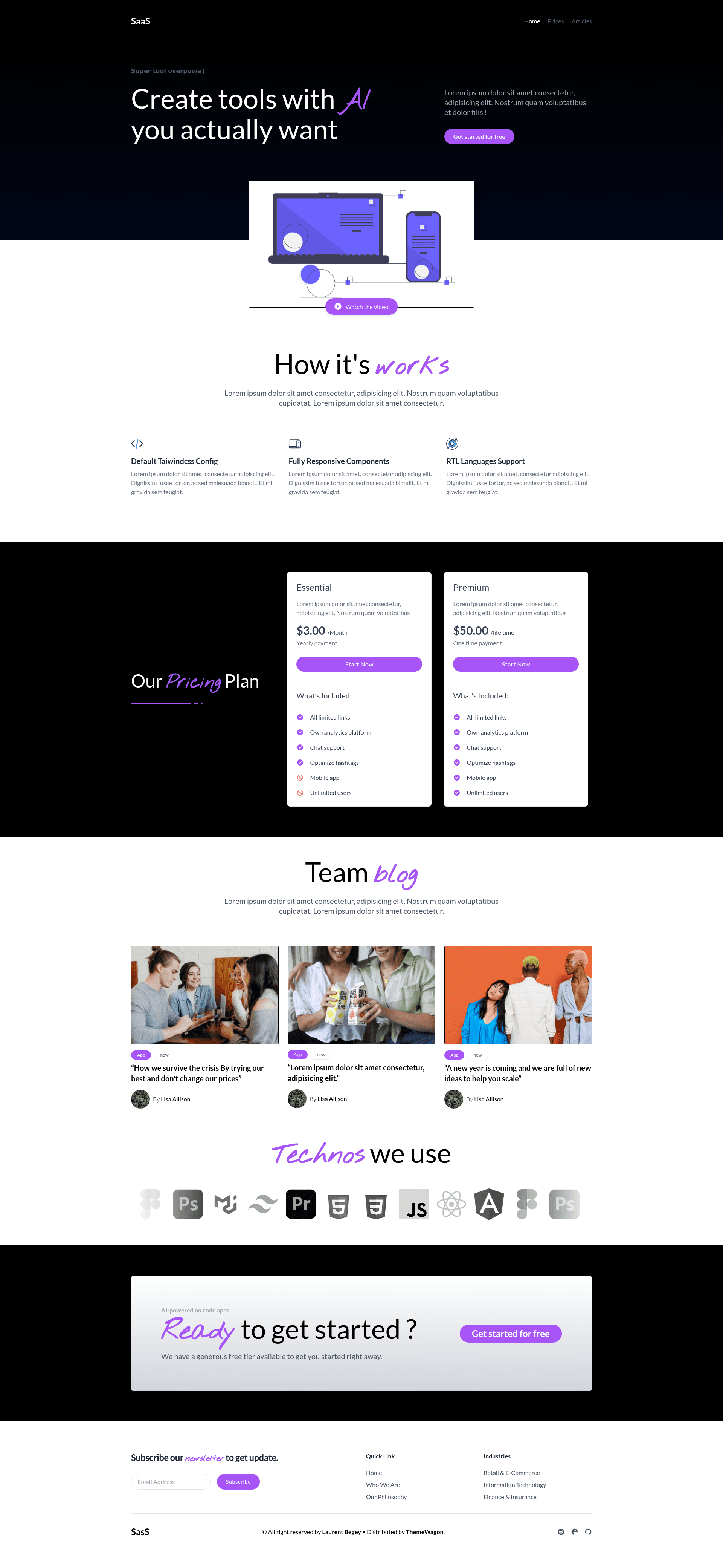 screenshot of SaaS – Free Tailwind CSS Landing Page Template on template0.com