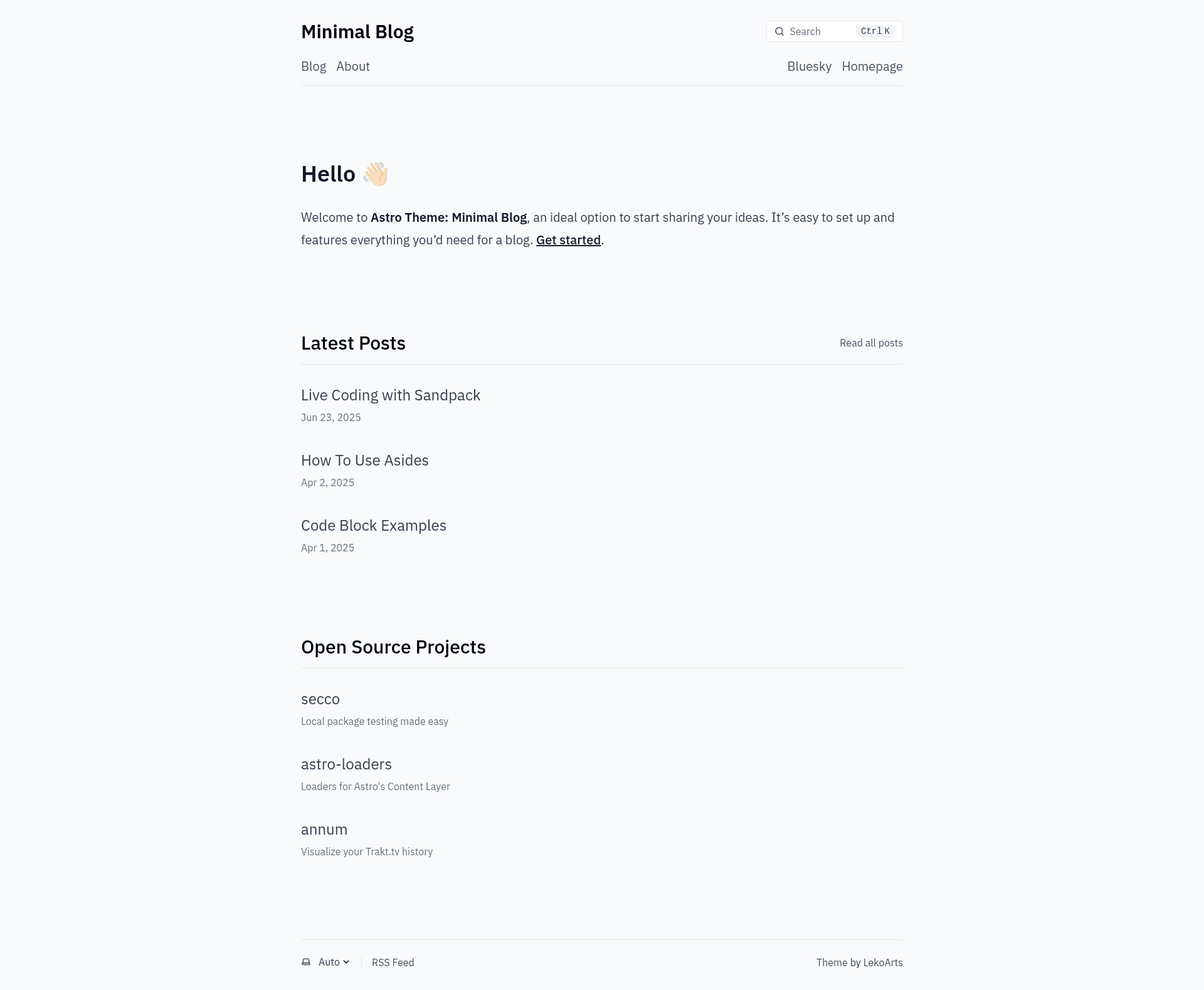 screenshot of Minimal Blog on template0.com