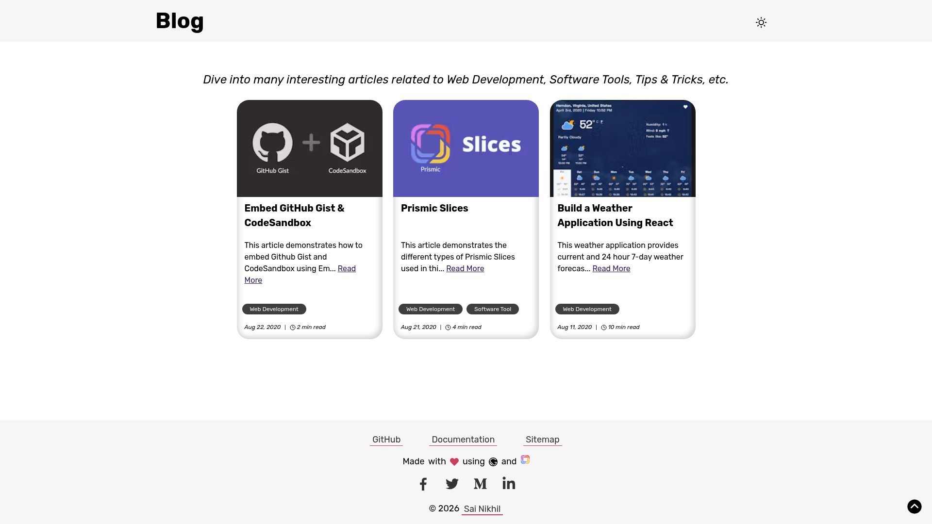 screenshot of Gatsby Prismic Blog Starter on template0.com