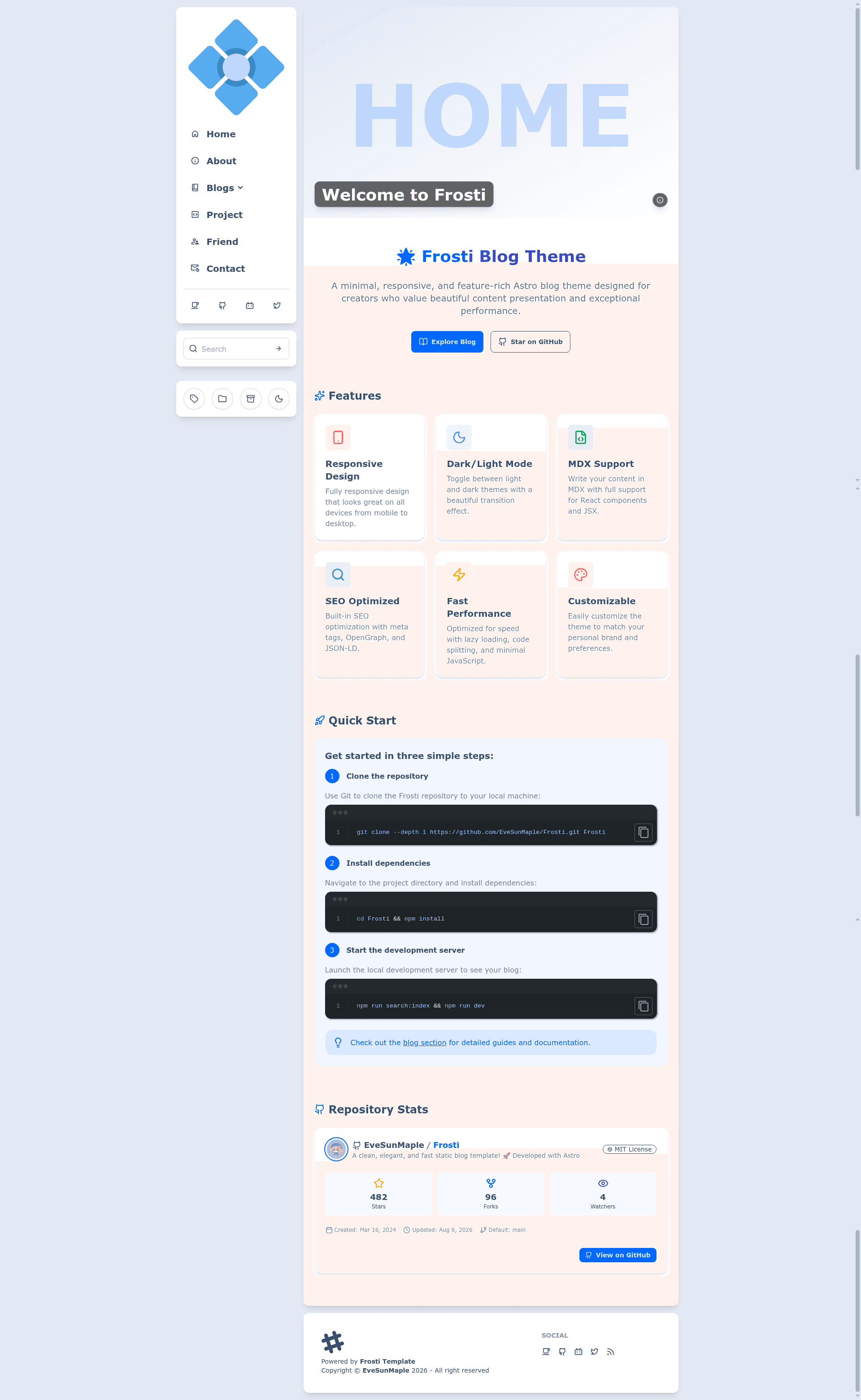 screenshot of Frosti on template0.com