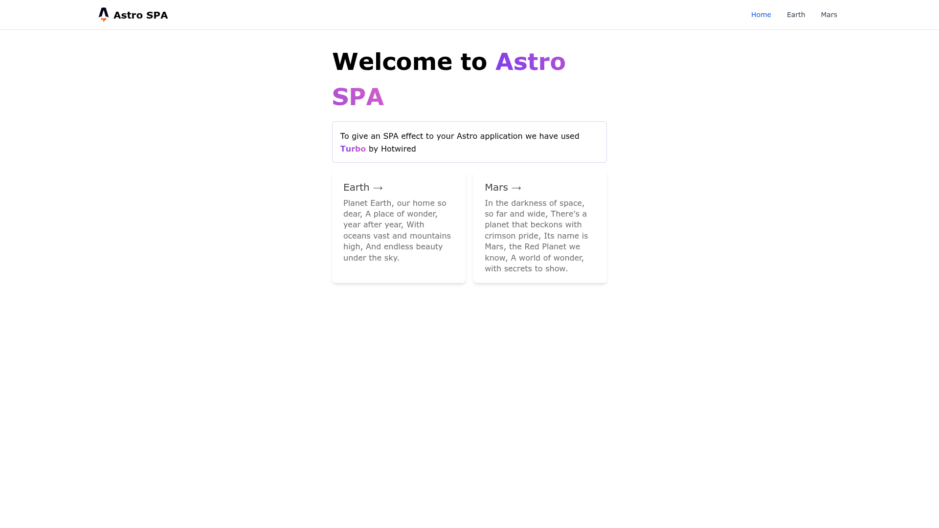 screenshot of Astro SPA Starter Kit: Basics on template0.com