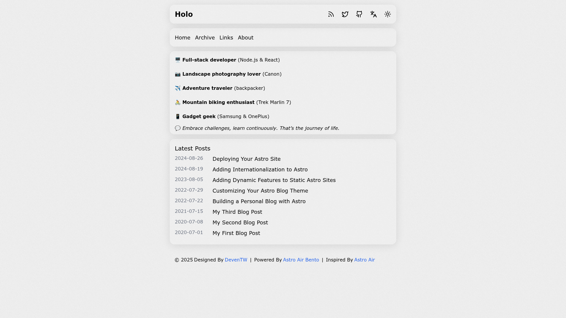 screenshot of Astro Air Bento on template0.com