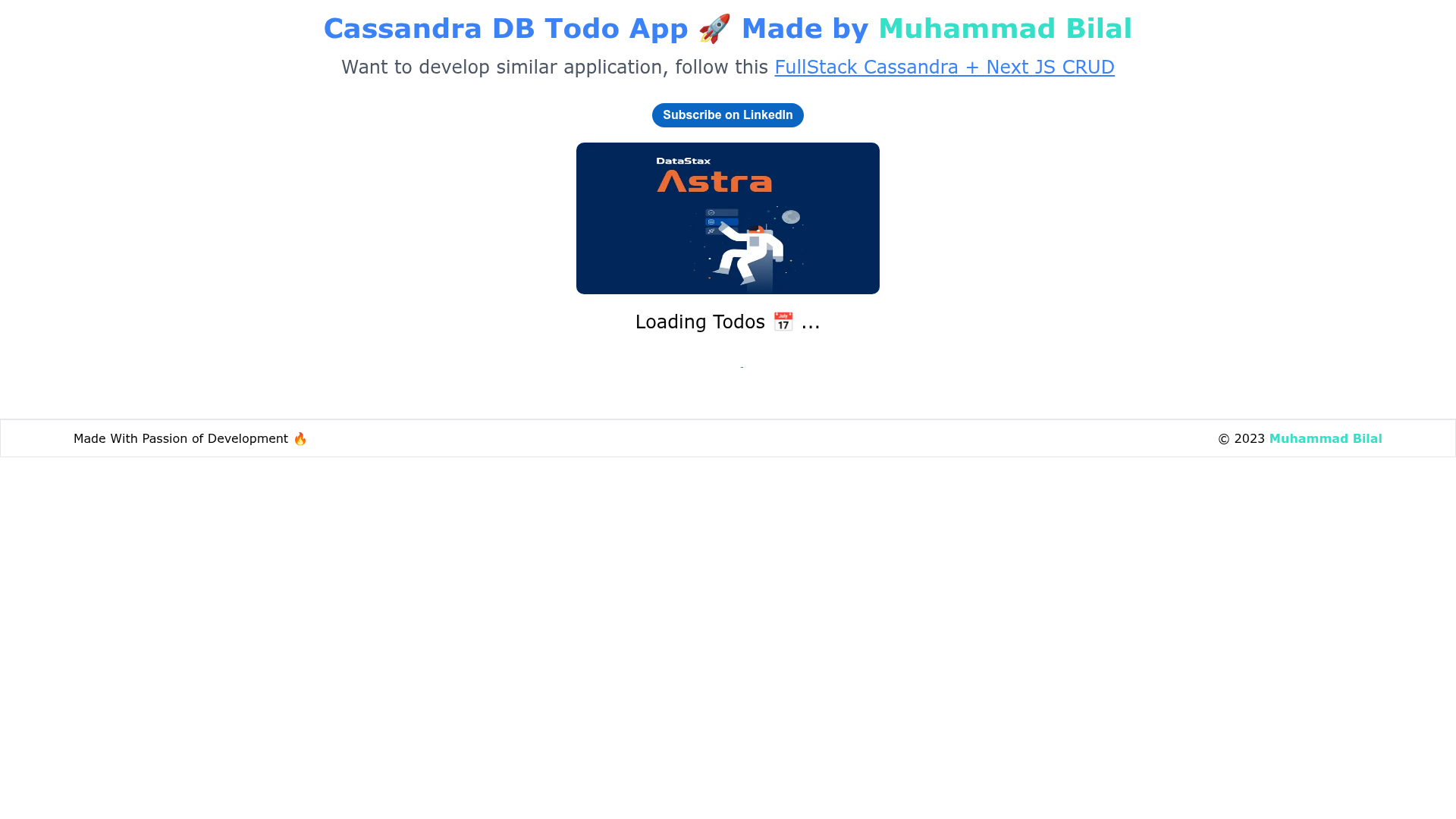 screenshot of Astra DB Todo App Crud on template0.com