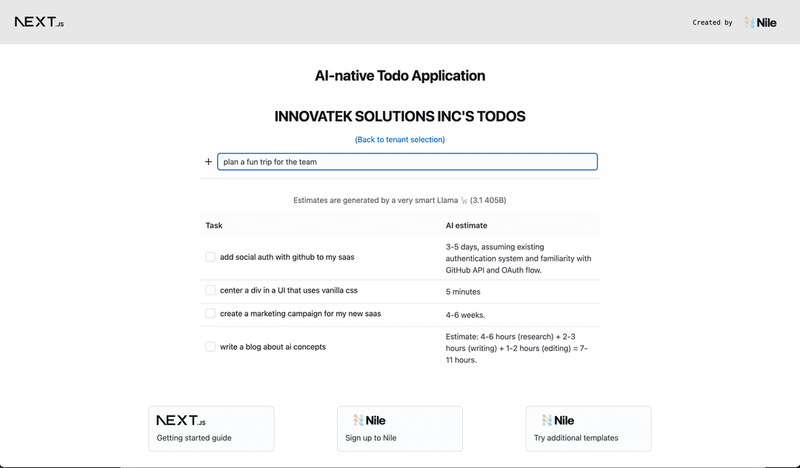 Image for Nile + Next.js Multi-tenant AI Todo App on template0.com