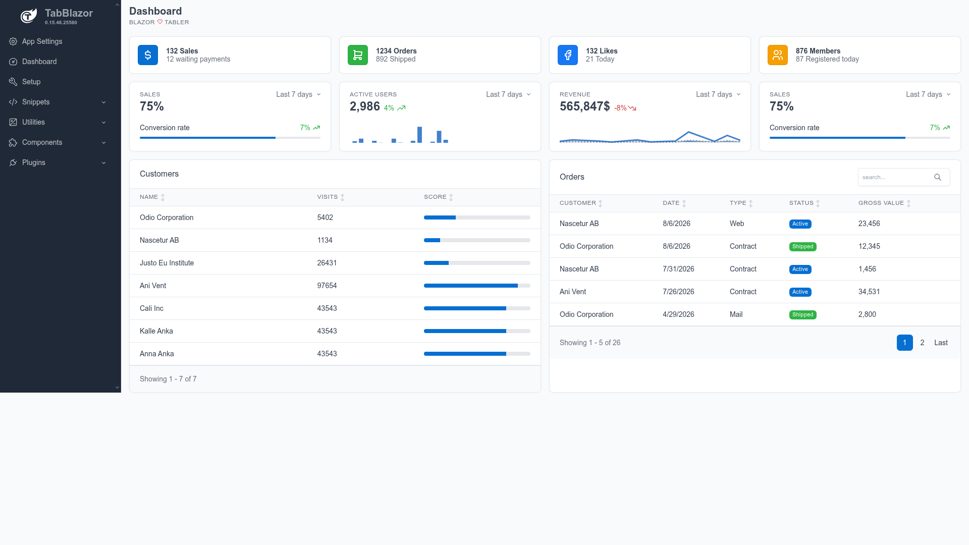 screenshot of TabBlazor on template0.com