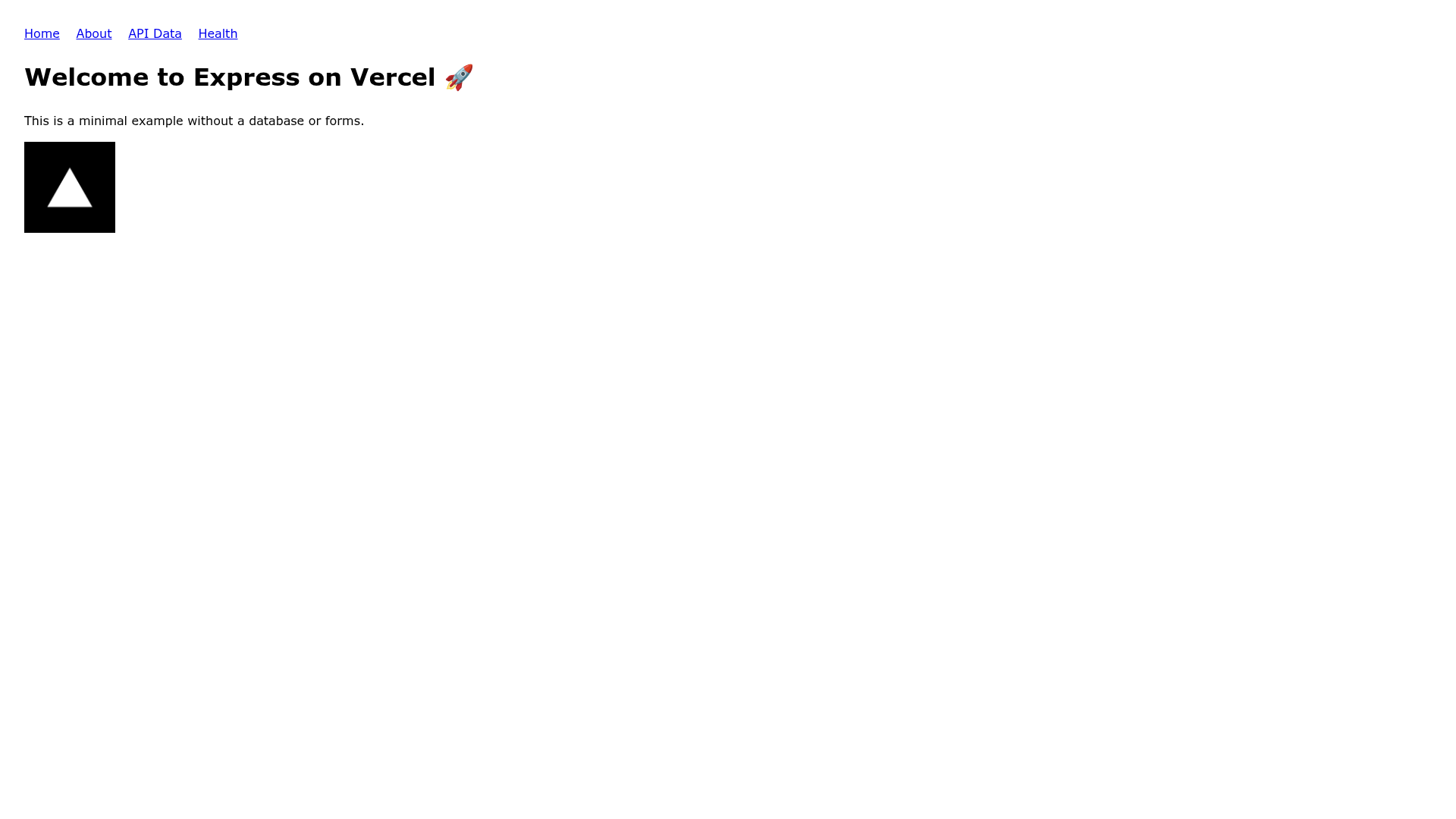 screenshot of Express.js on Vercel on template0.com