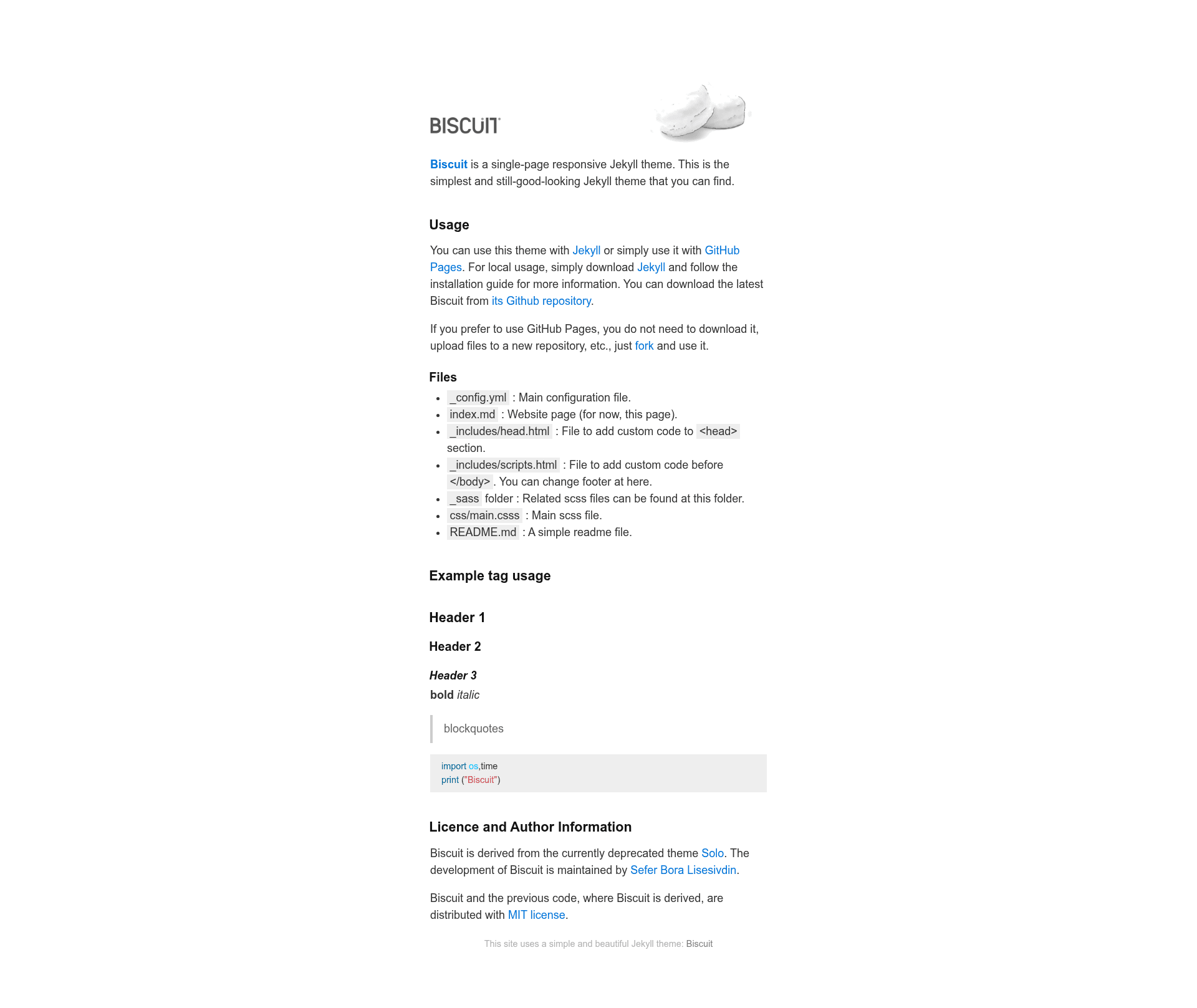 screenshot of Biscuit on template0.com