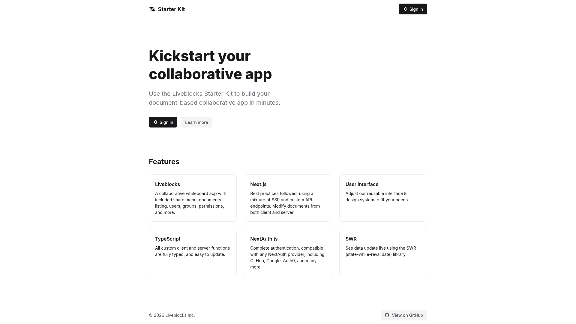 screenshot of Next.js Starter Kit on template0.com