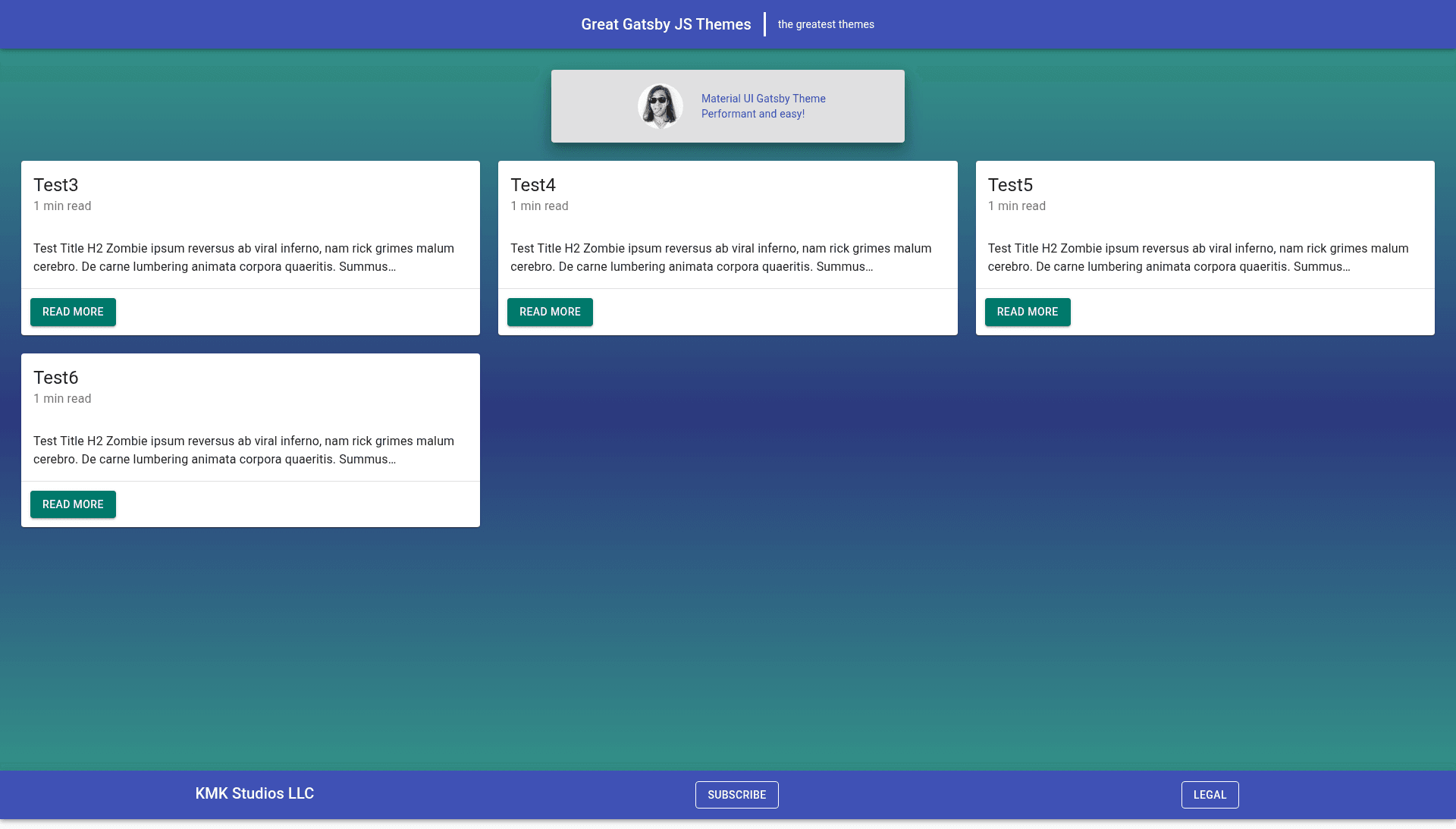 screenshot of Gatsby Starter Material-UI Blog on template0.com