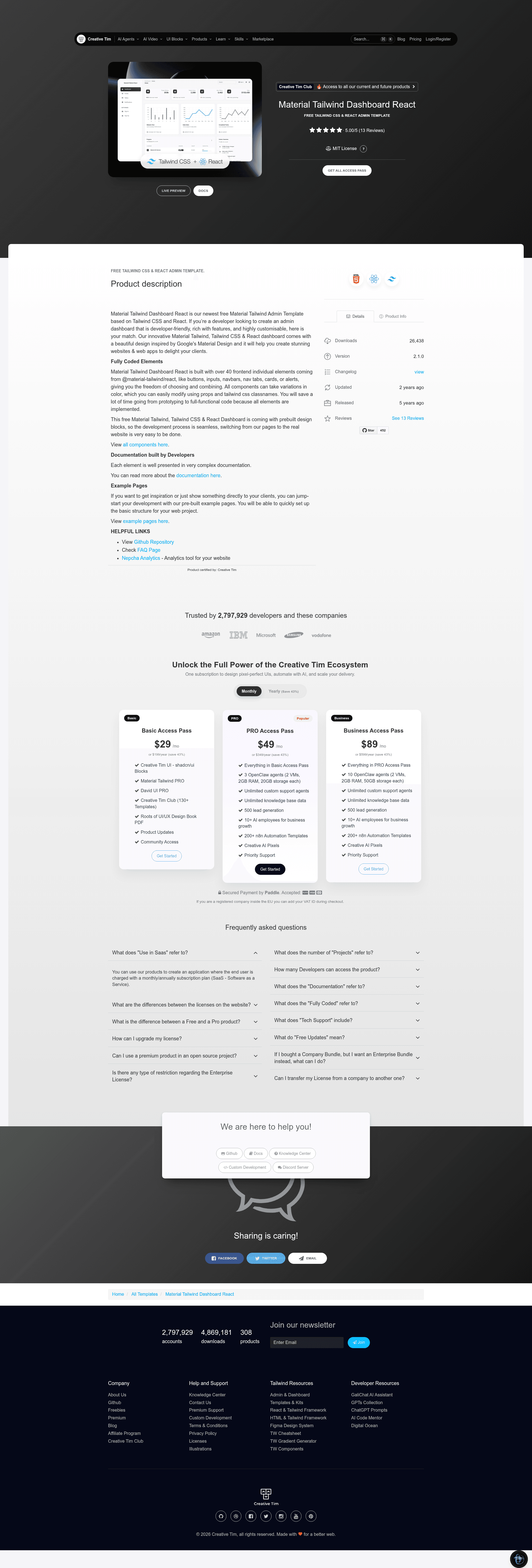 screenshot of Material Tailwind Dashboard React on template0.com