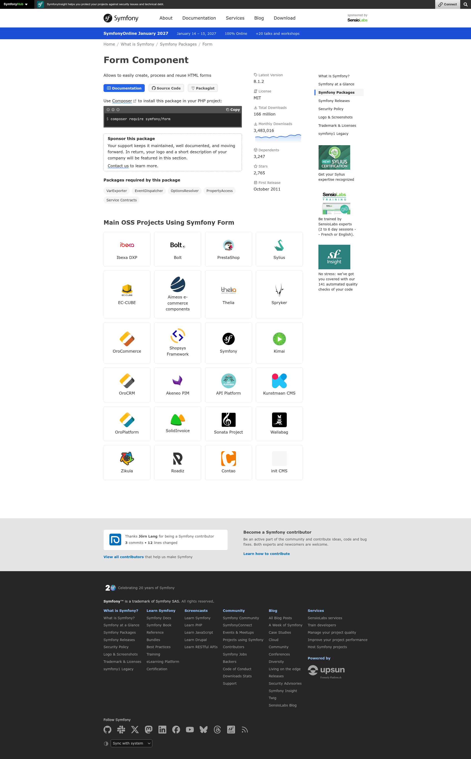 screenshot of Symfony Form Component on template0.com