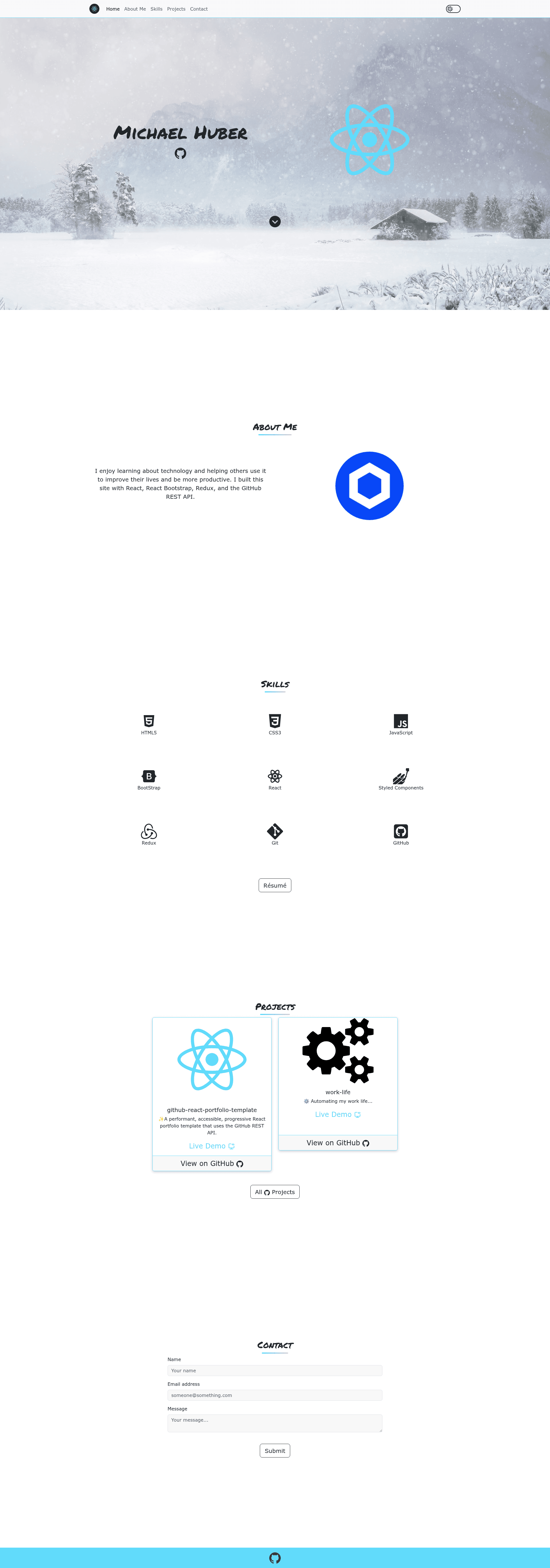screenshot of github-react-portfolio-template on template0.com