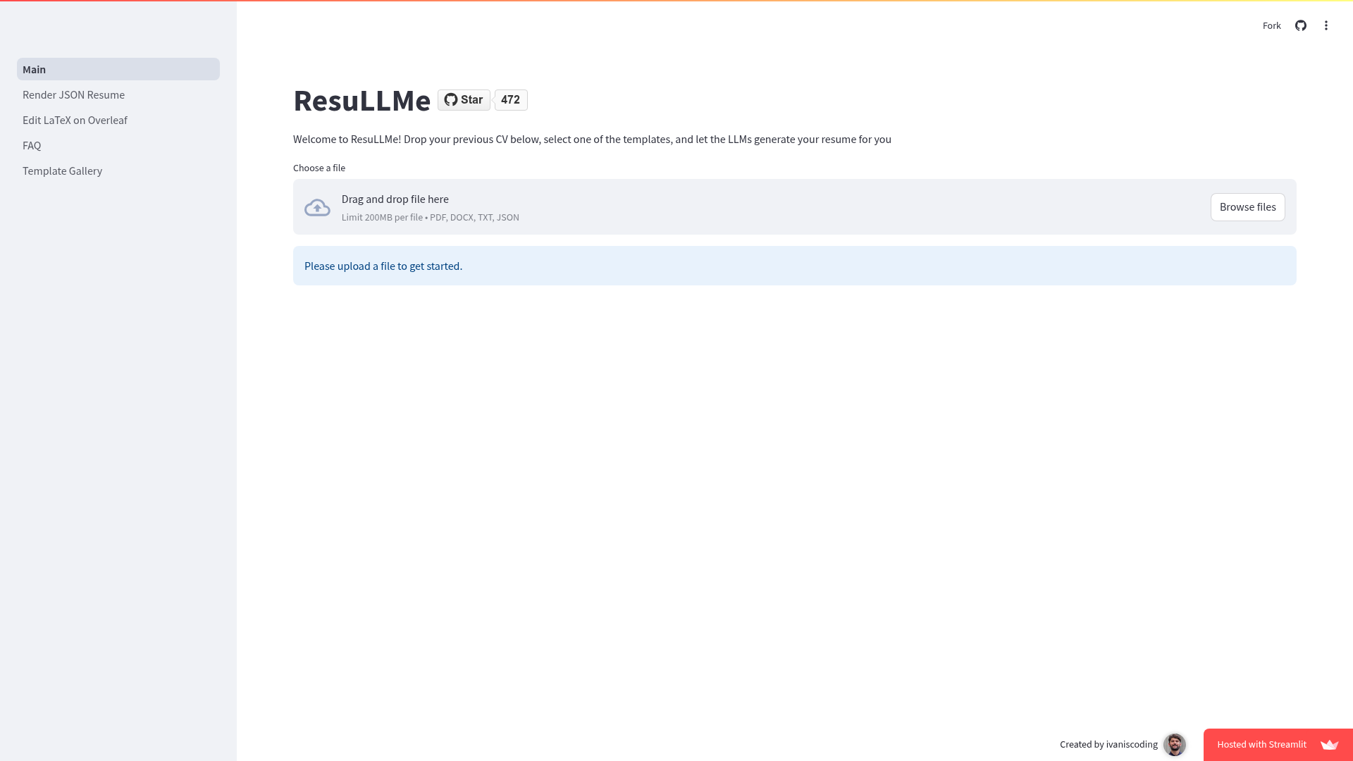 screenshot of ResuLLMe on template0.com