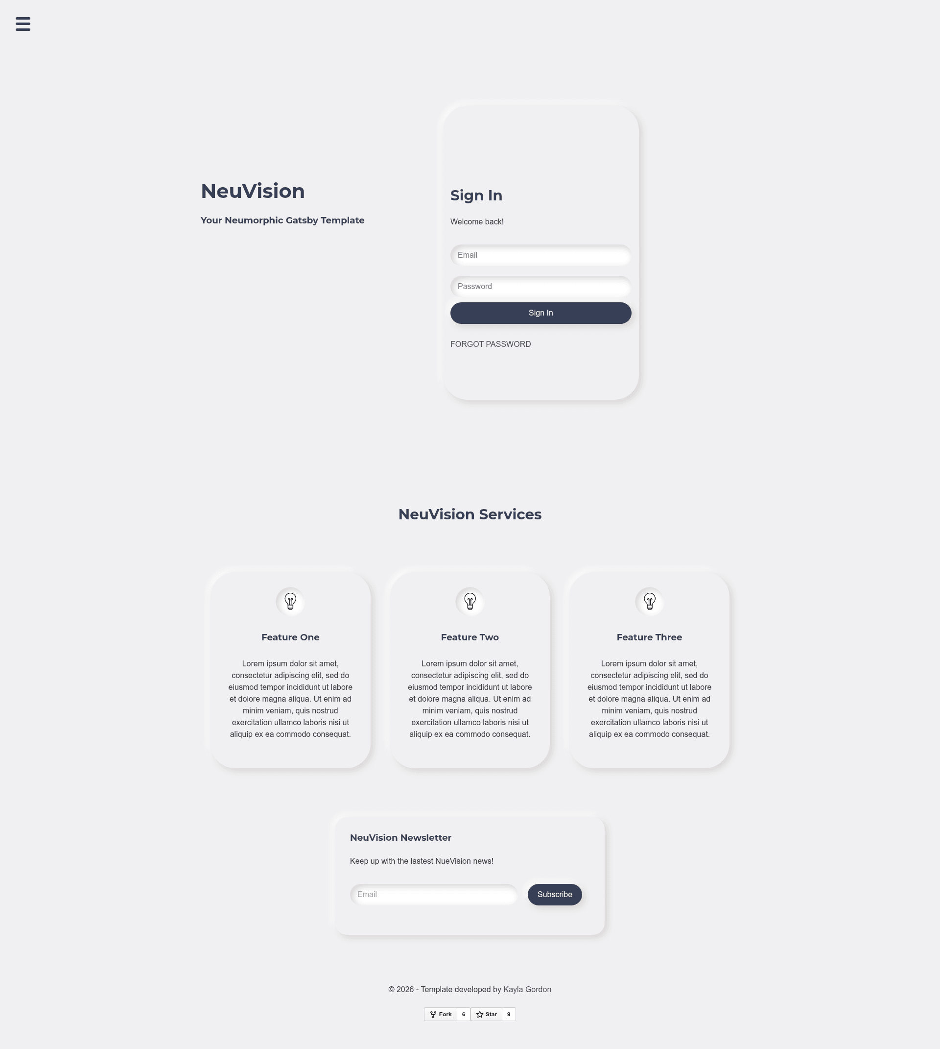 screenshot of NeuVision Gatsby Template on template0.com