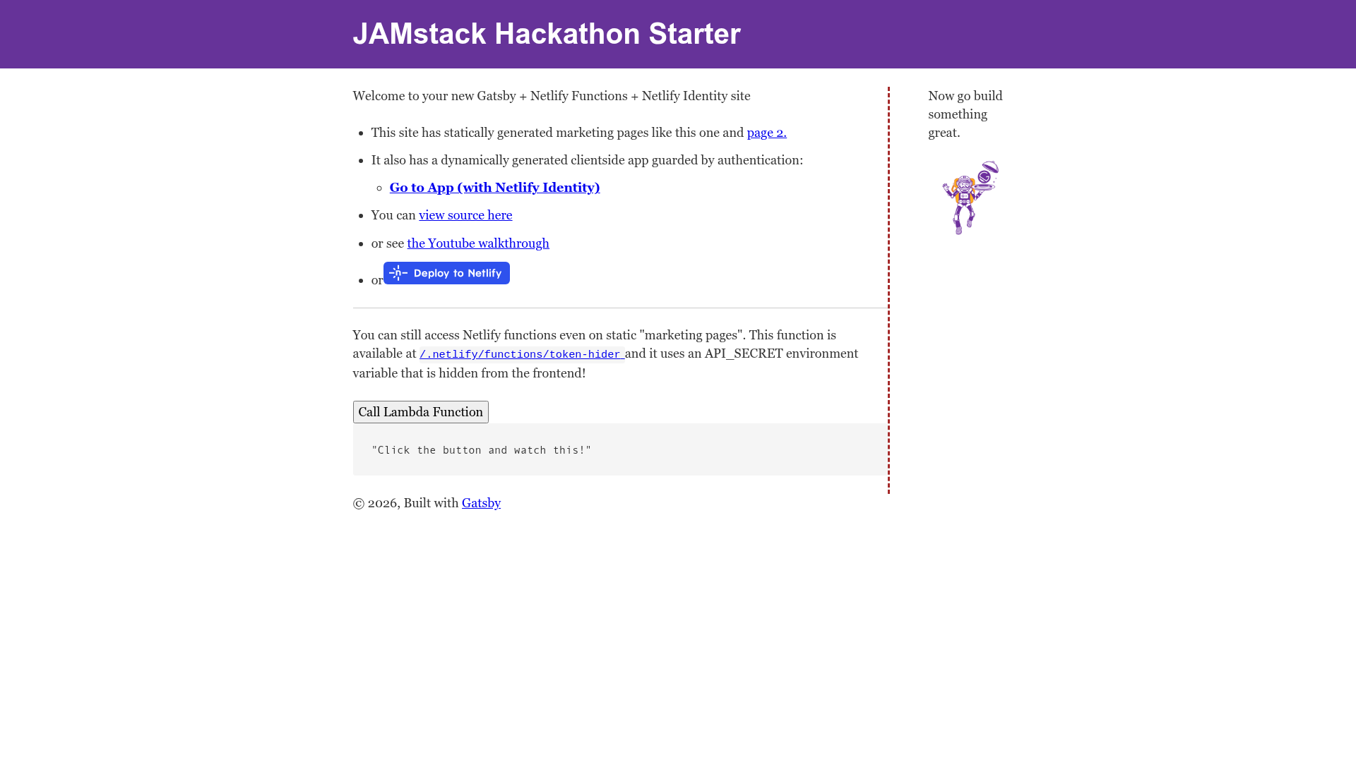 screenshot of Jamstack Hackathon Starter on template0.com