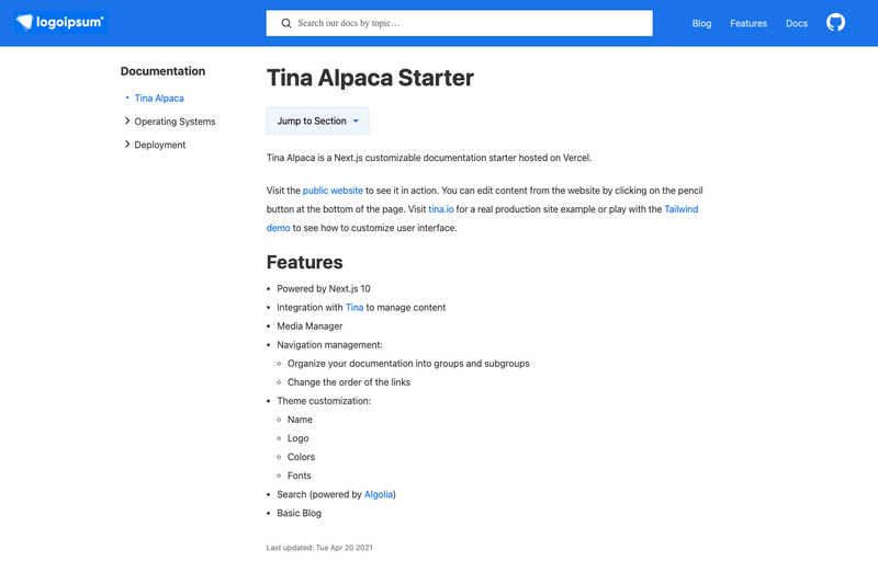 Image for Tina Starter Alpaca on template0.com