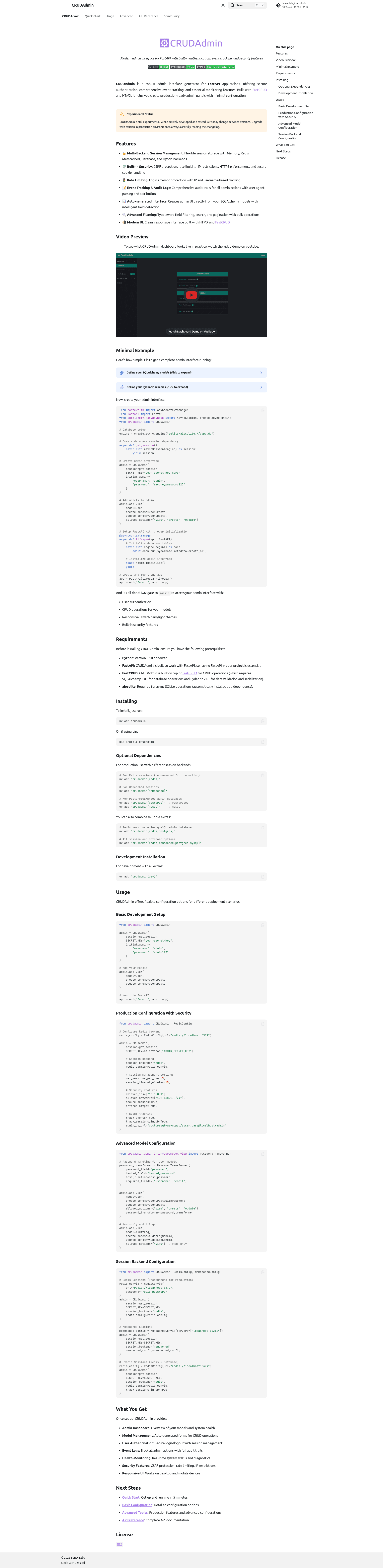 screenshot of CRUDAdmin on template0.com