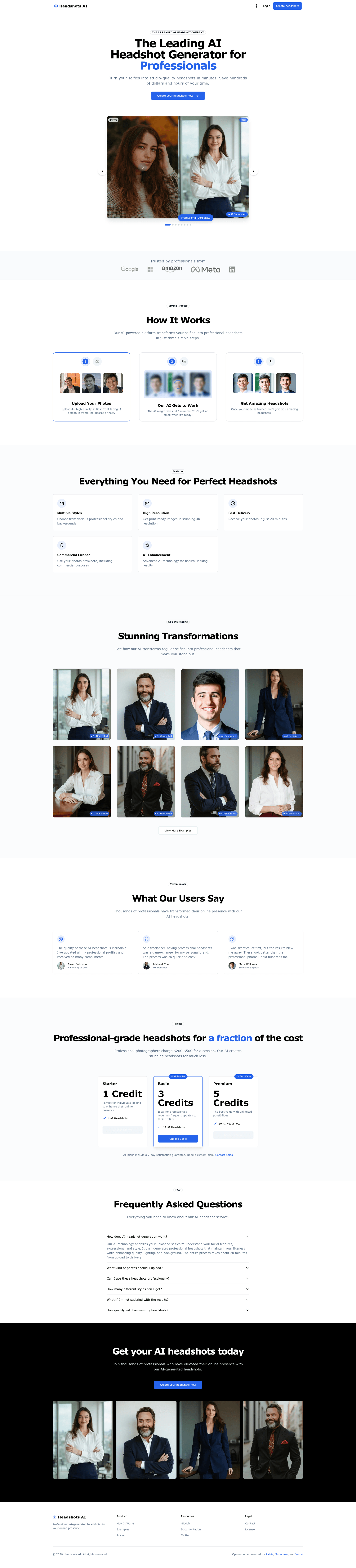 screenshot of Headshot AI on template0.com