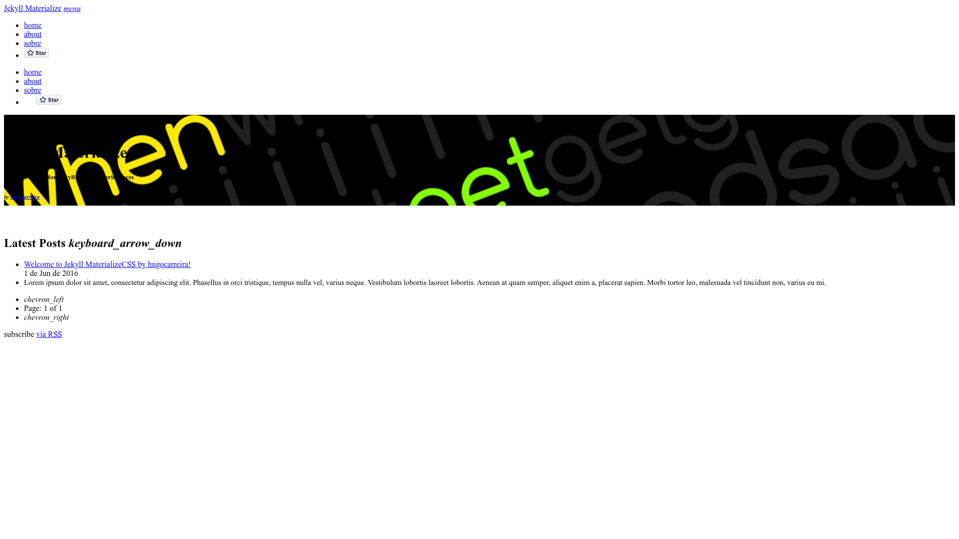 screenshot of jekyll-materializecss on template0.com
