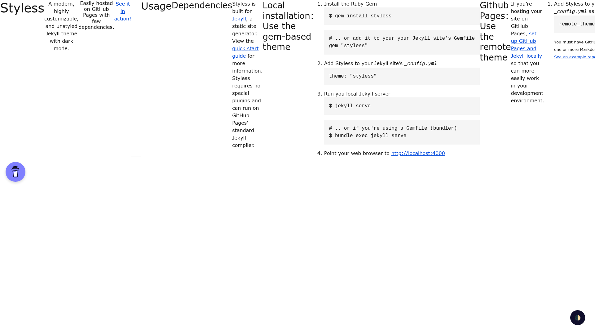 screenshot of Styless on template0.com