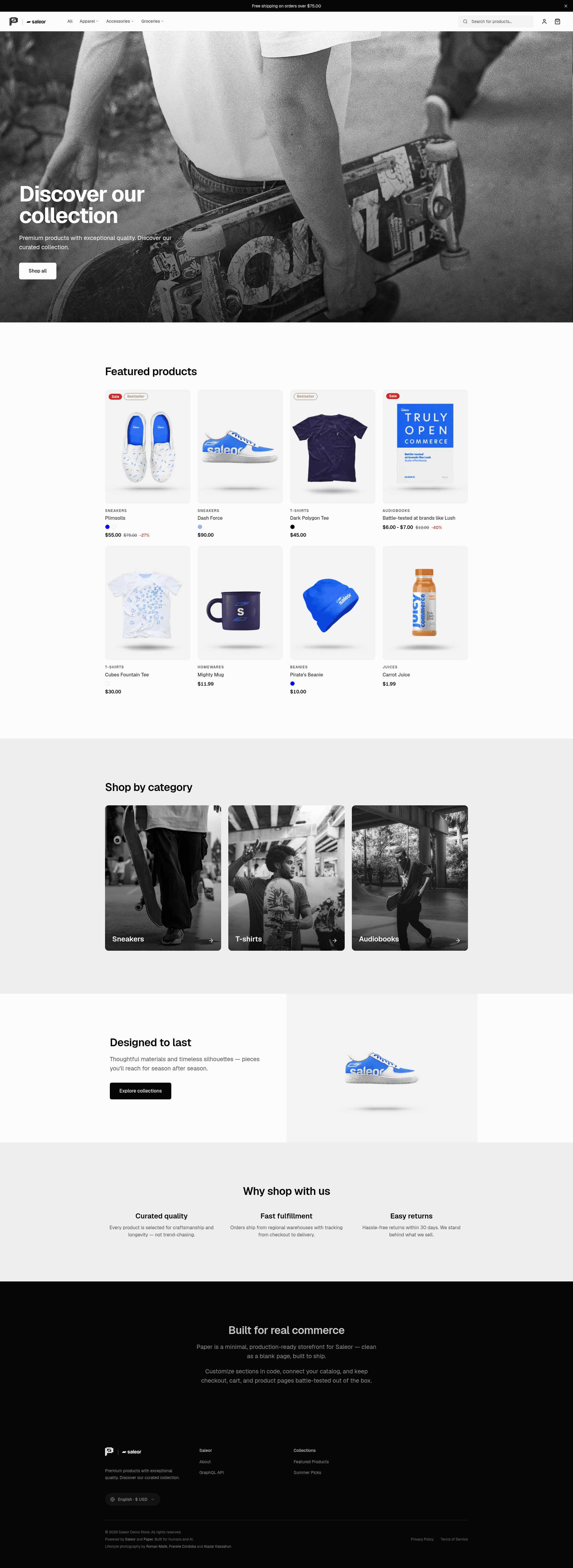 screenshot of Paper Storefront on template0.com
