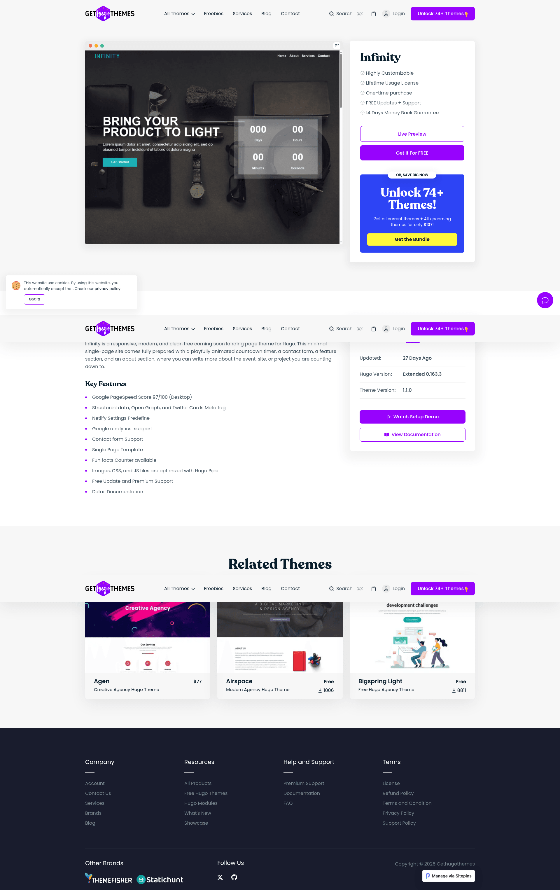 screenshot of Infinity Hugo on template0.com