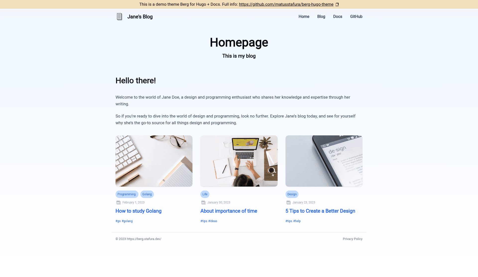 screenshot of Berg Hugo Theme on template0.com