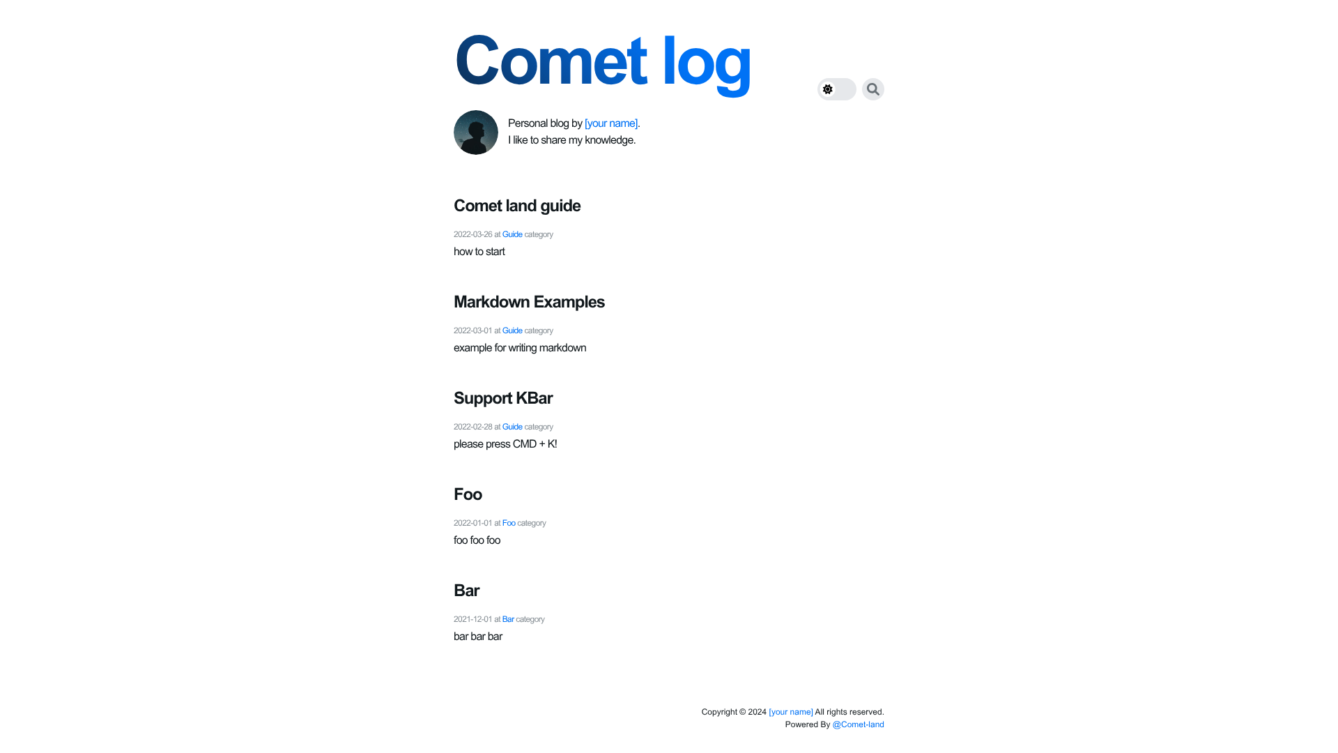 screenshot of Comet Land on template0.com