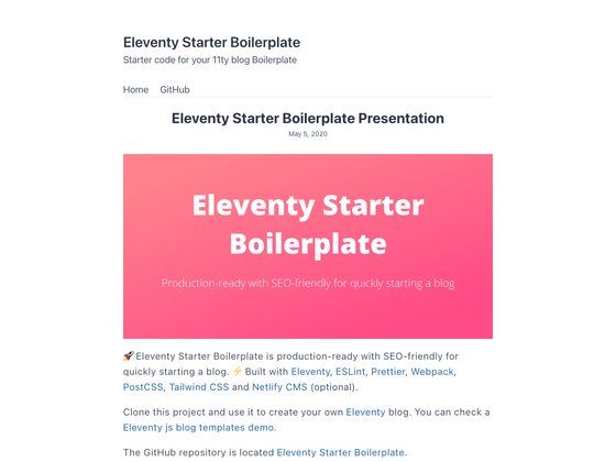Image for Eleventy Starter Boilerplate on template0.com Image for Eleventy Starter Boilerplate on template0.com