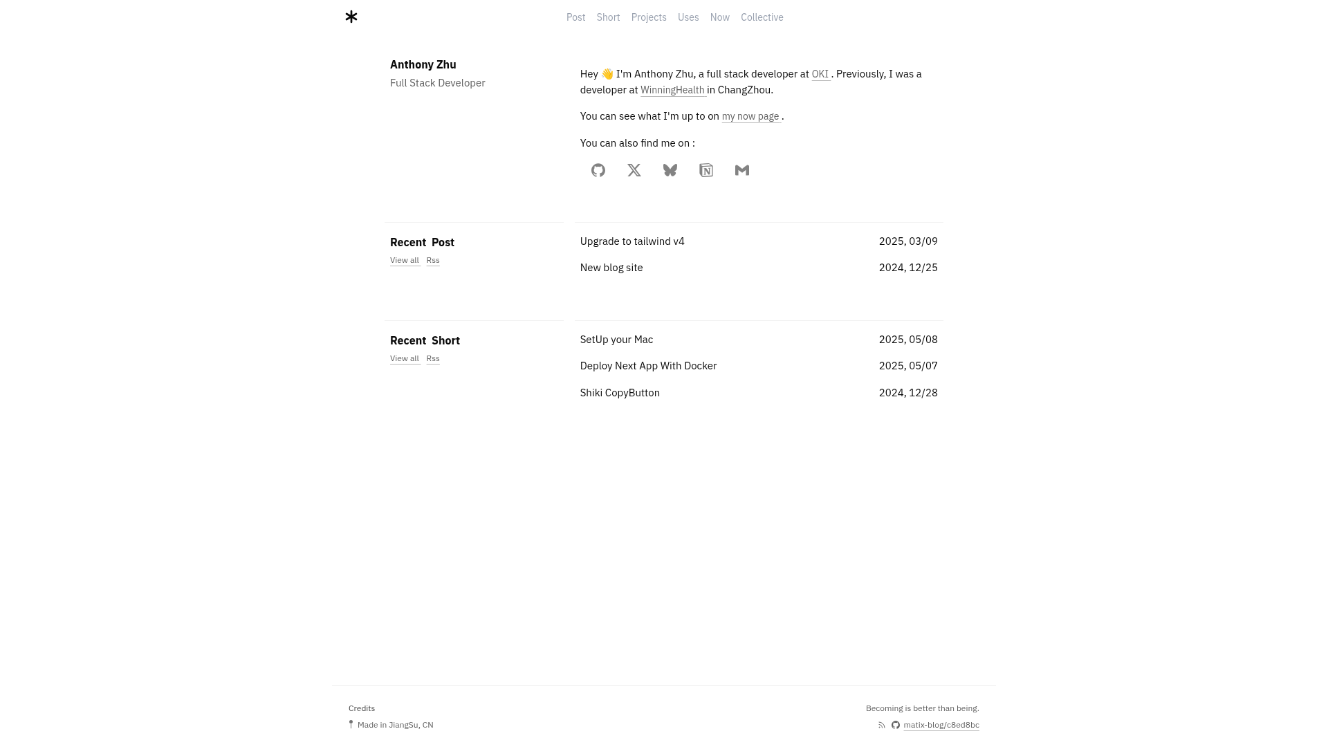 screenshot of Matix-blog on template0.com