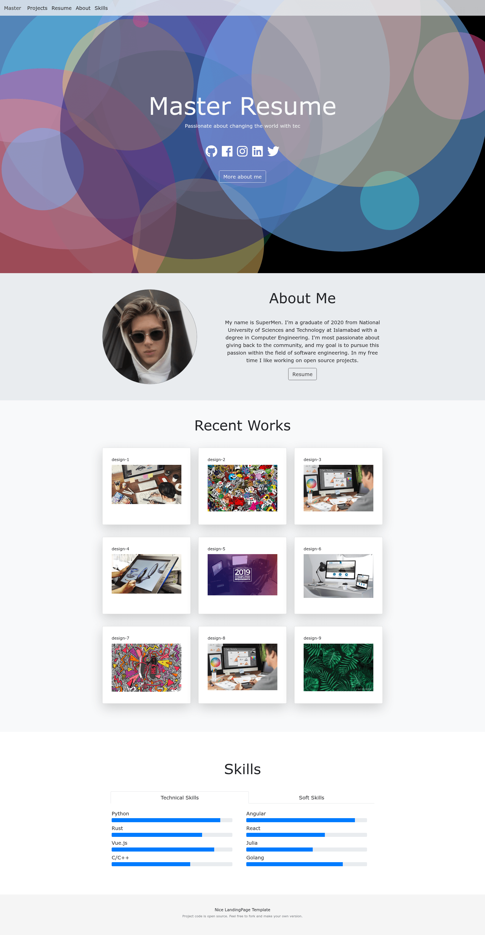screenshot of react exquisite resume on template0.com