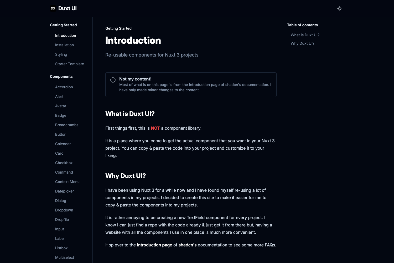 Duxt UI Starter preview