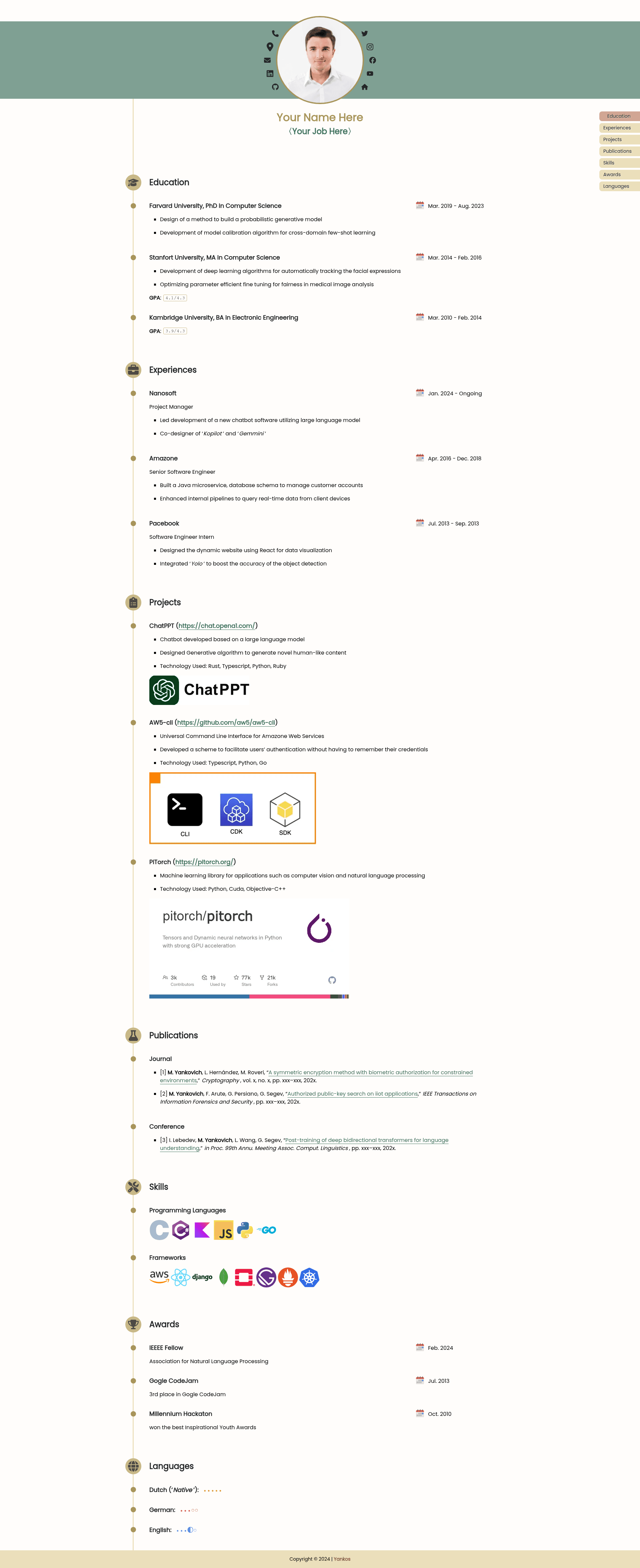 screenshot of Jekyll Professional Resume on template0.com