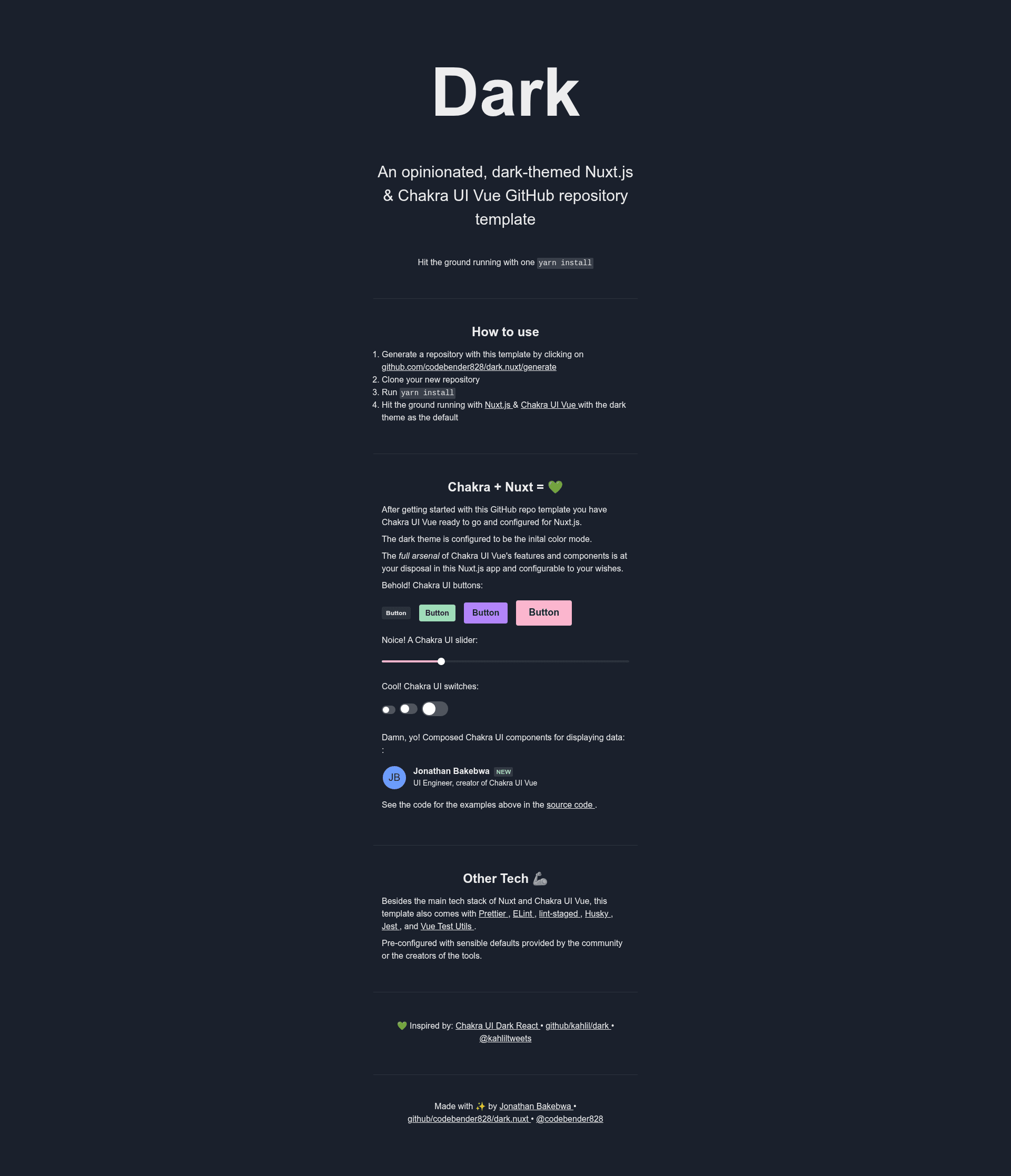 screenshot of Dark.nuxt on template0.com